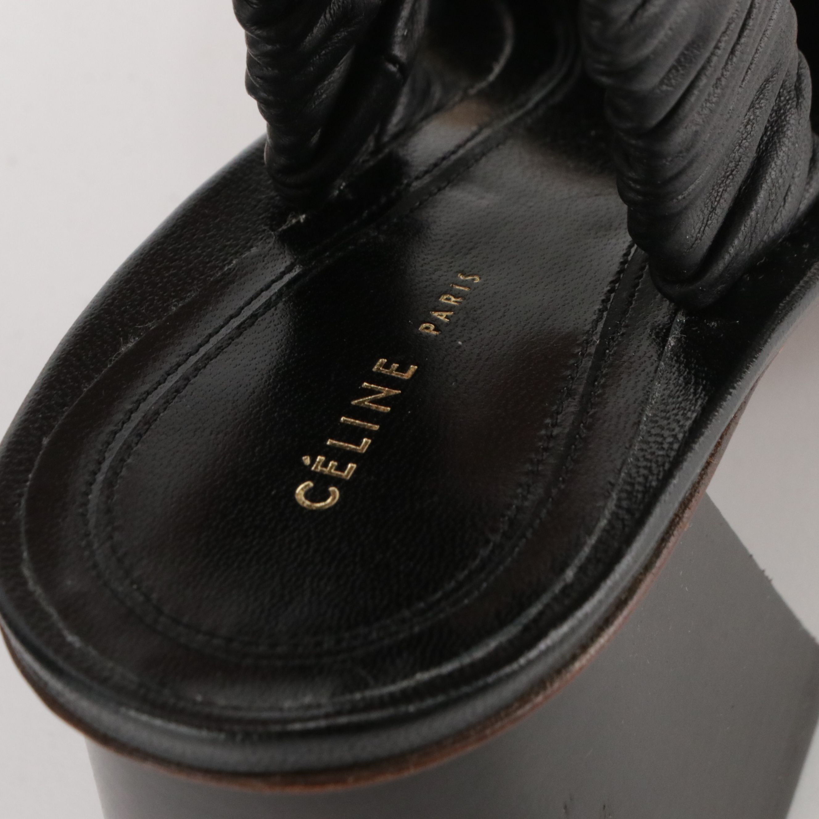 Céline Bicolor Lambskin Leather Block Heel Mules