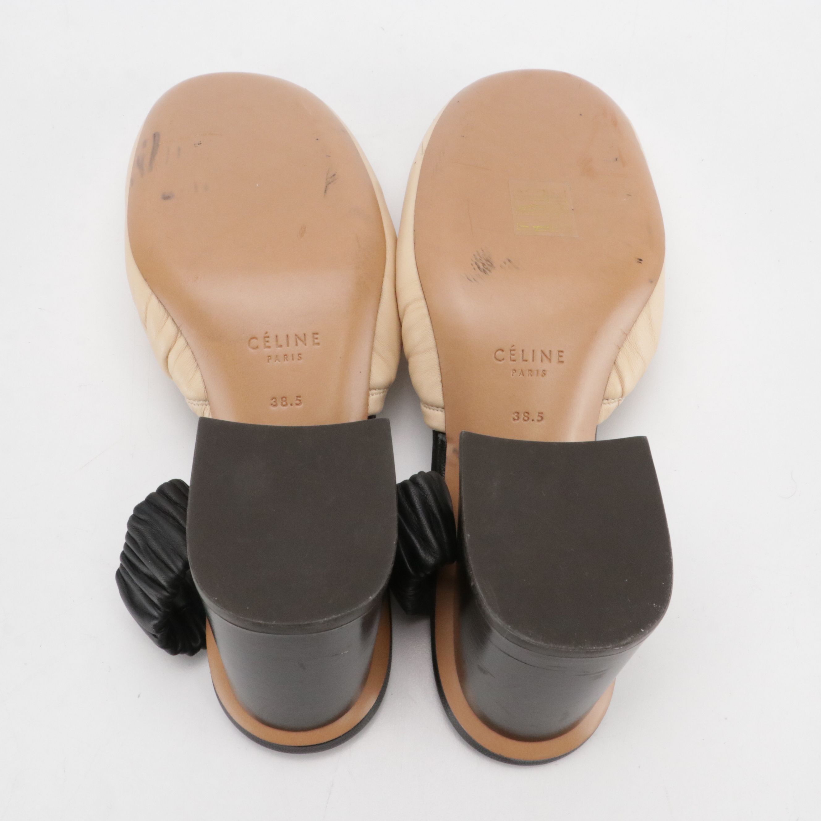 Céline Bicolor Lambskin Leather Block Heel Mules