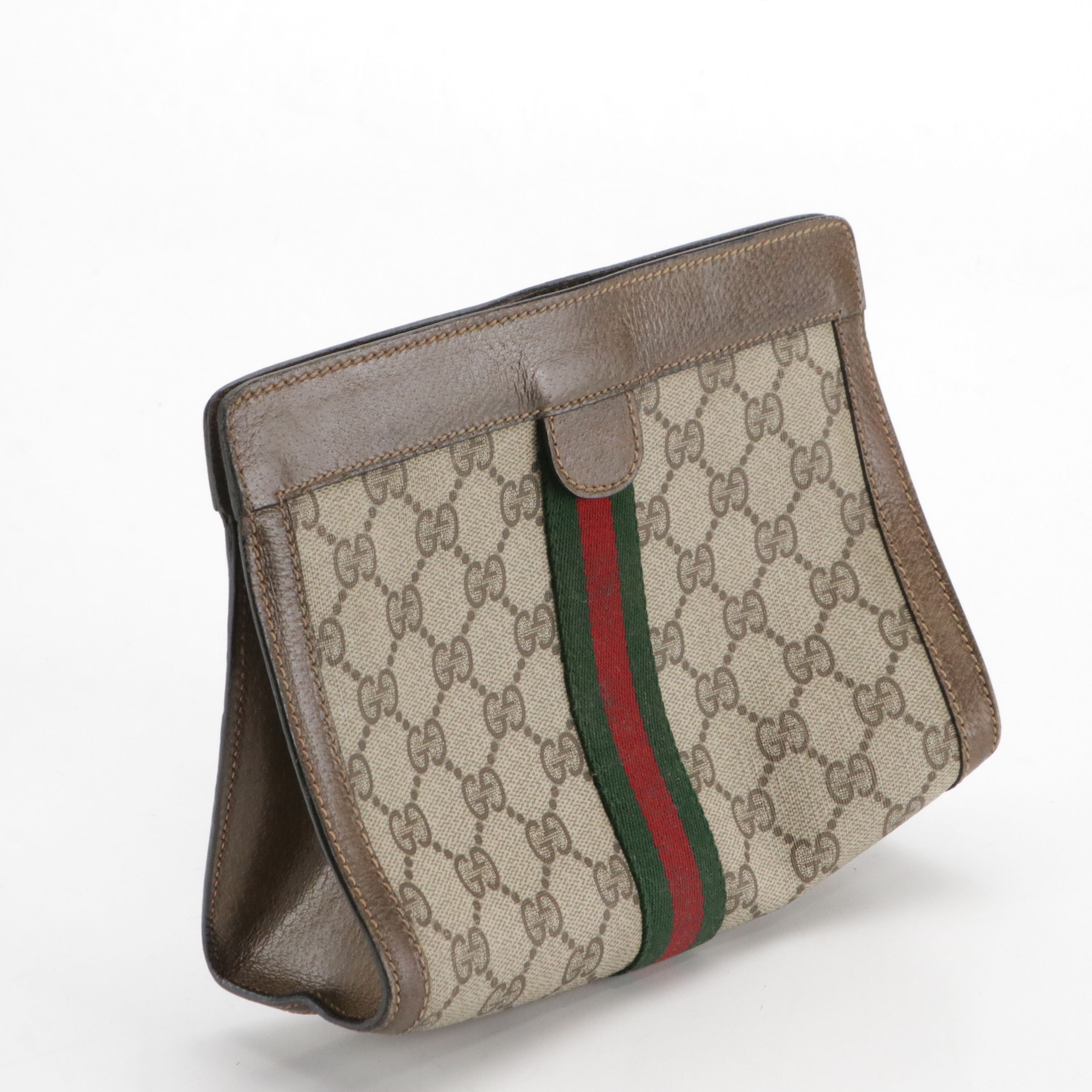 Gucci Accessory Collection GG Spreme Canvas, Web Stripe, and Leather Clutch