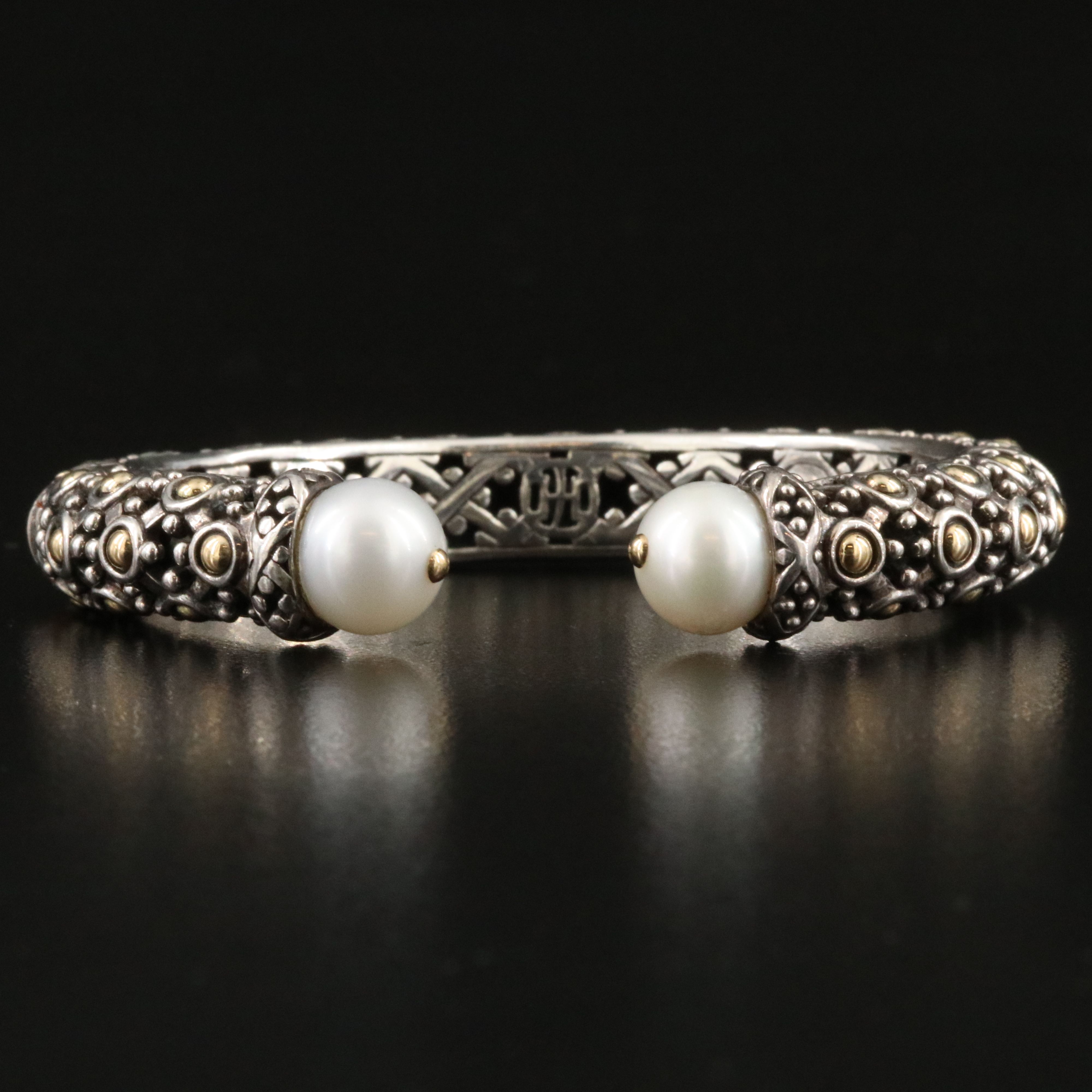 John Hardy Jaisalmer Dot Sterling, 18K and Pearl Hinged Cuff Bracelet