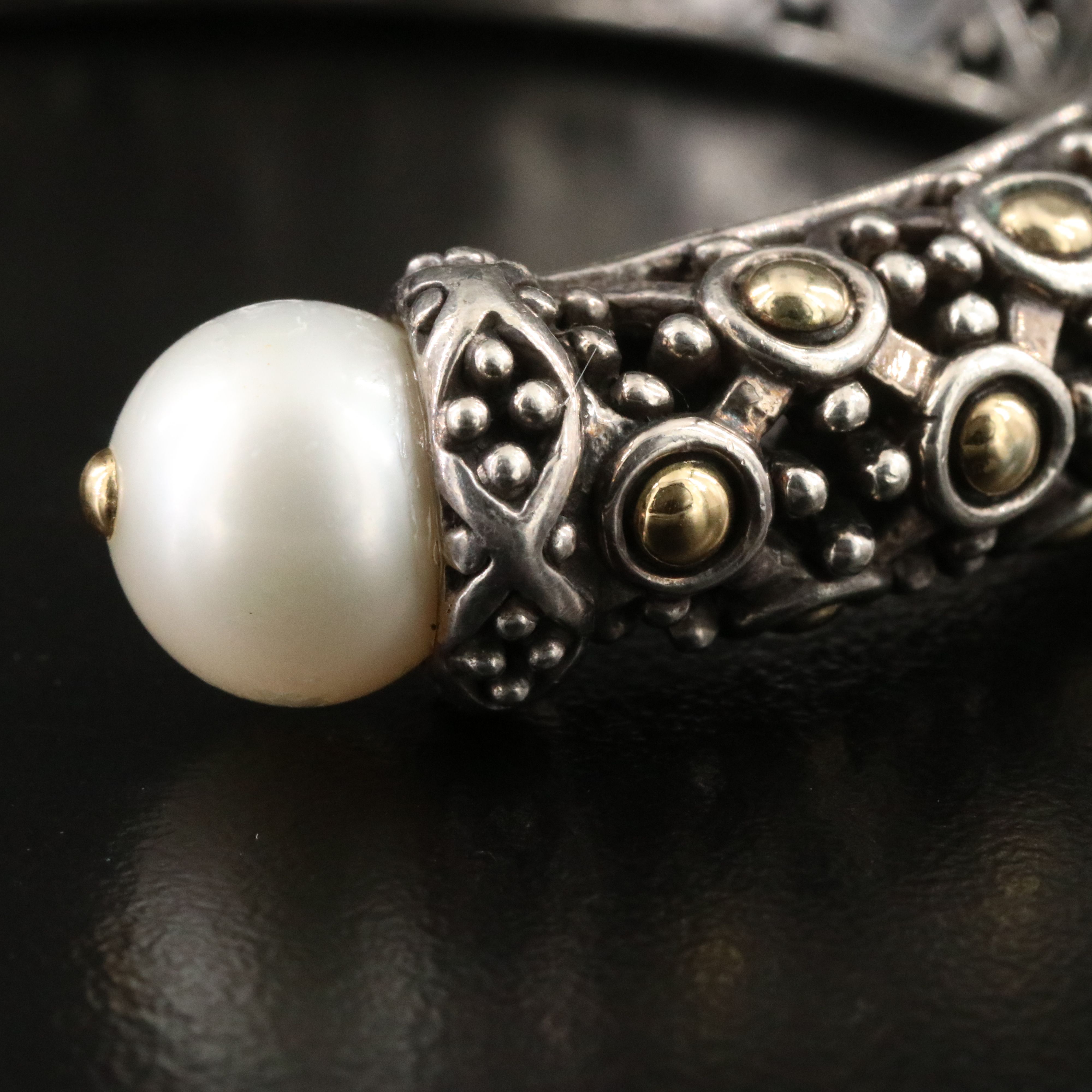 John Hardy Jaisalmer Dot Sterling, 18K and Pearl Hinged Cuff Bracelet