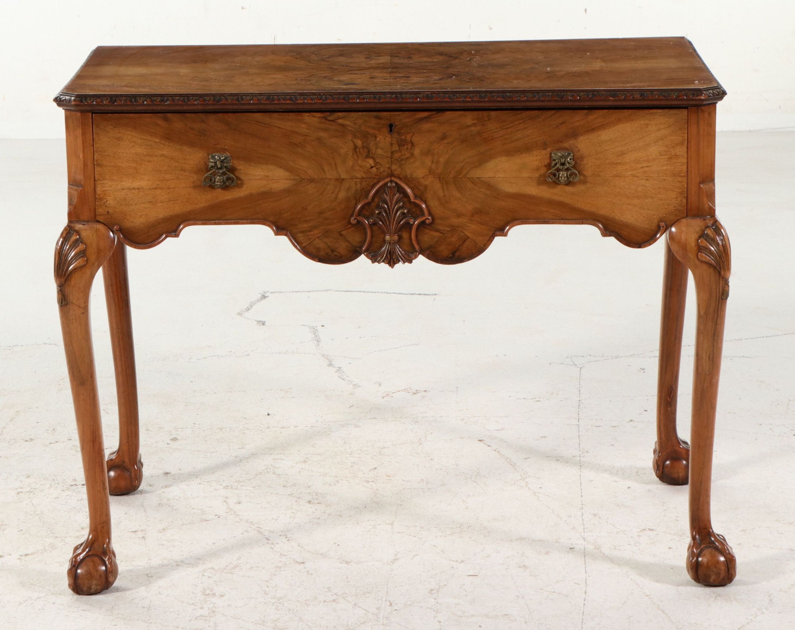Queen Anne Style Walnut Dressing Table with Ball and Claw Feet, 20th Century