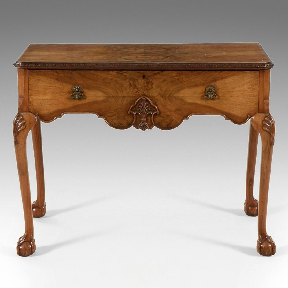 Queen Anne Style Walnut Dressing Table with Ball and Claw Feet, 20th Century