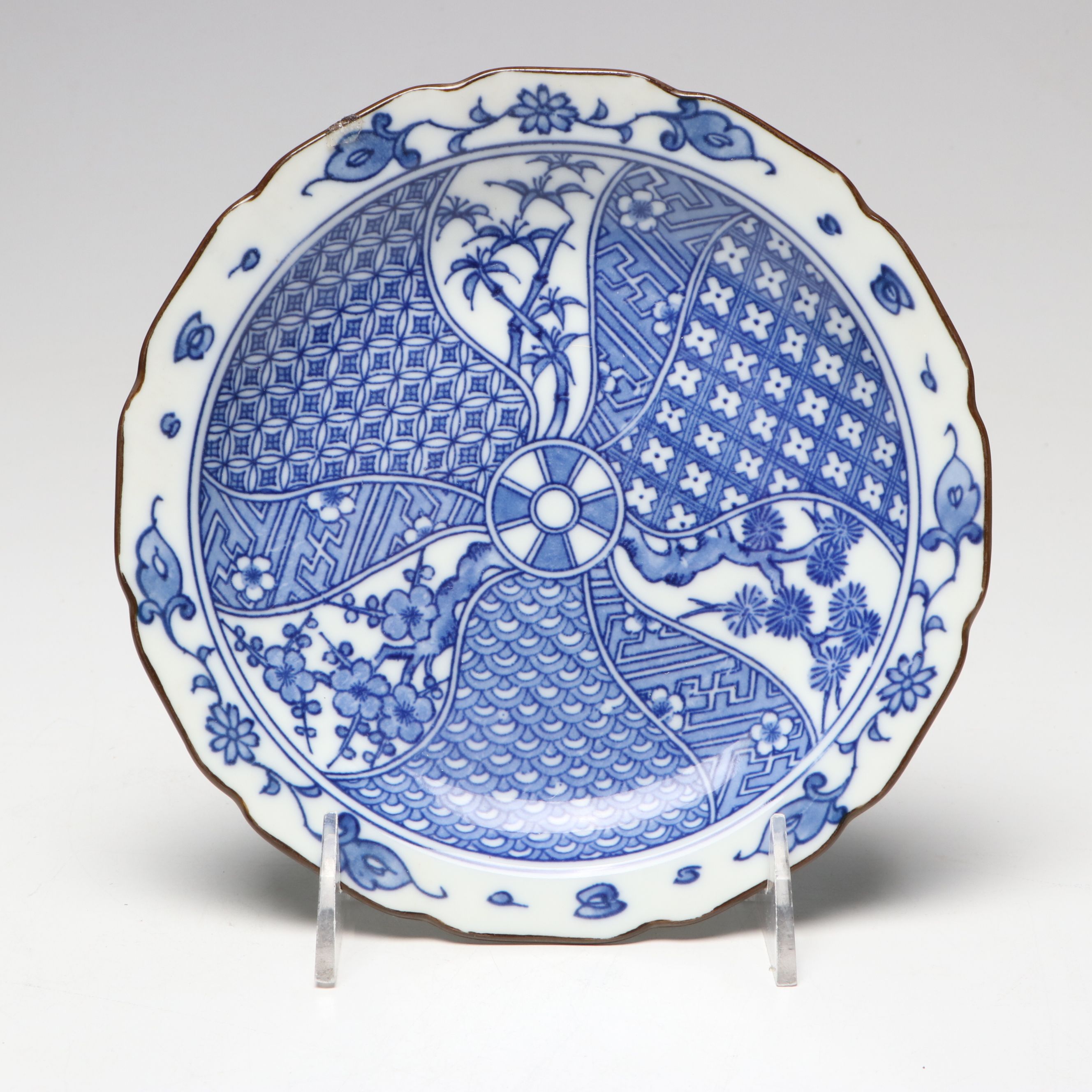 Japanese Arita Ware Blue and White Porcelain Shallow Bowls and Saucer