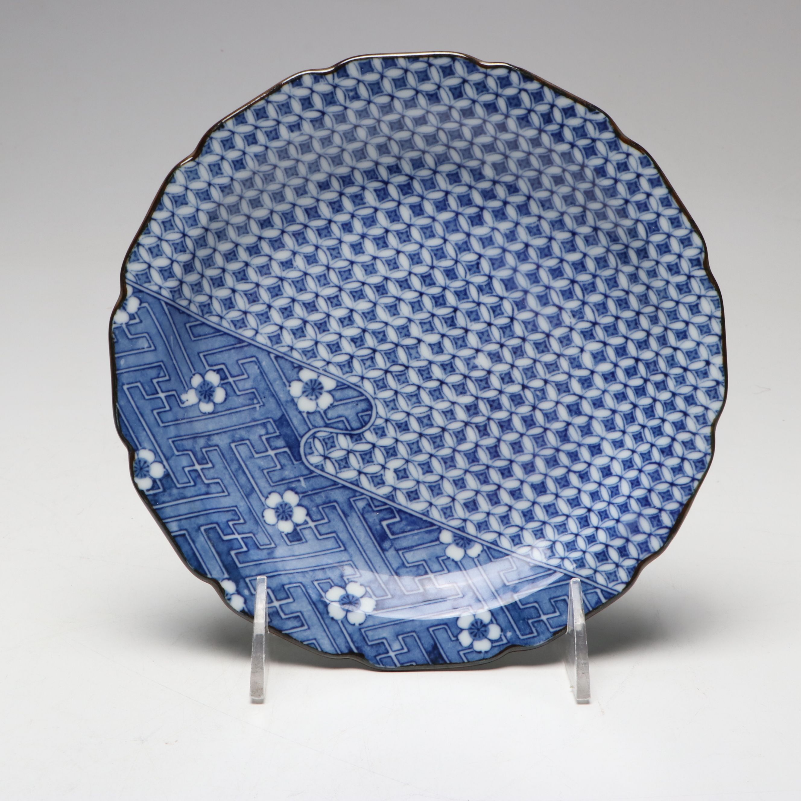 Japanese Arita Ware Blue and White Porcelain Shallow Bowls and Saucer