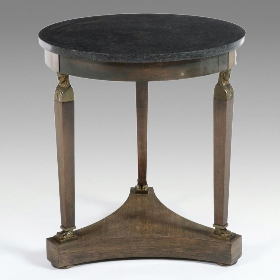 Empire Style Mahogany Gueridon with Marble Top and Caryatid Mounts, 20th Century