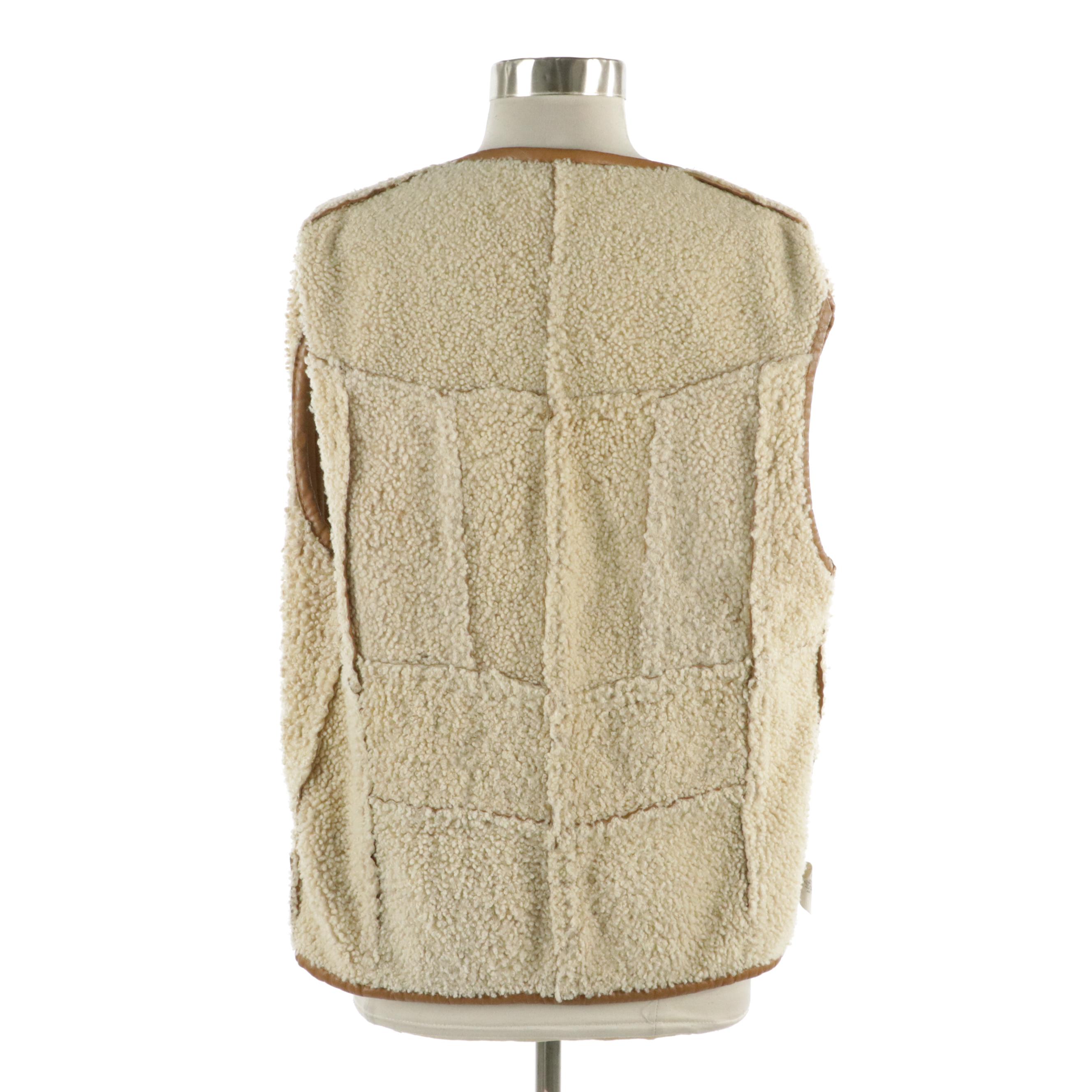 Chosen Sheared Rabbit, Leather and Ribbed Knit Zip Vest with Shearling Zip Vest