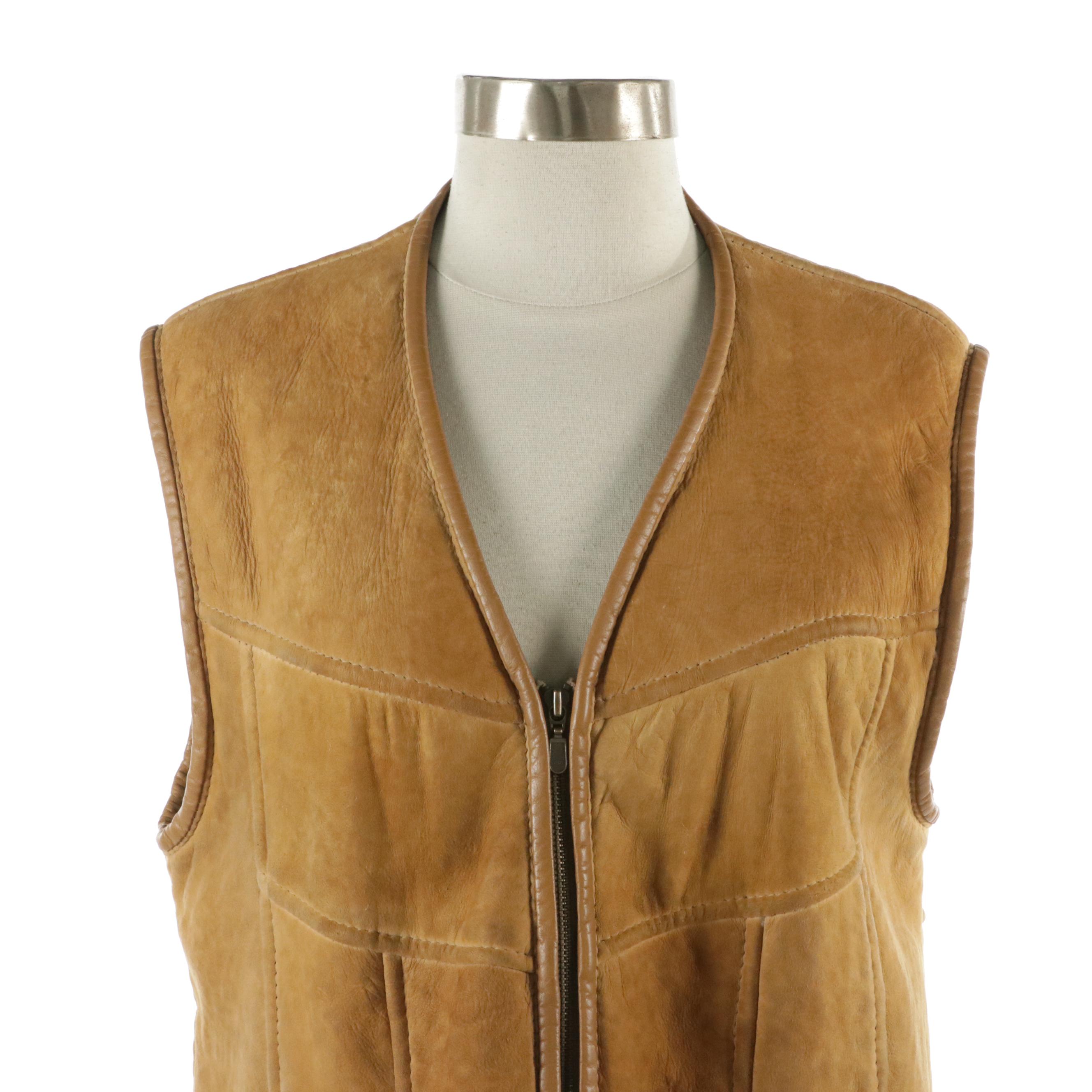 Chosen Sheared Rabbit, Leather and Ribbed Knit Zip Vest with Shearling Zip Vest