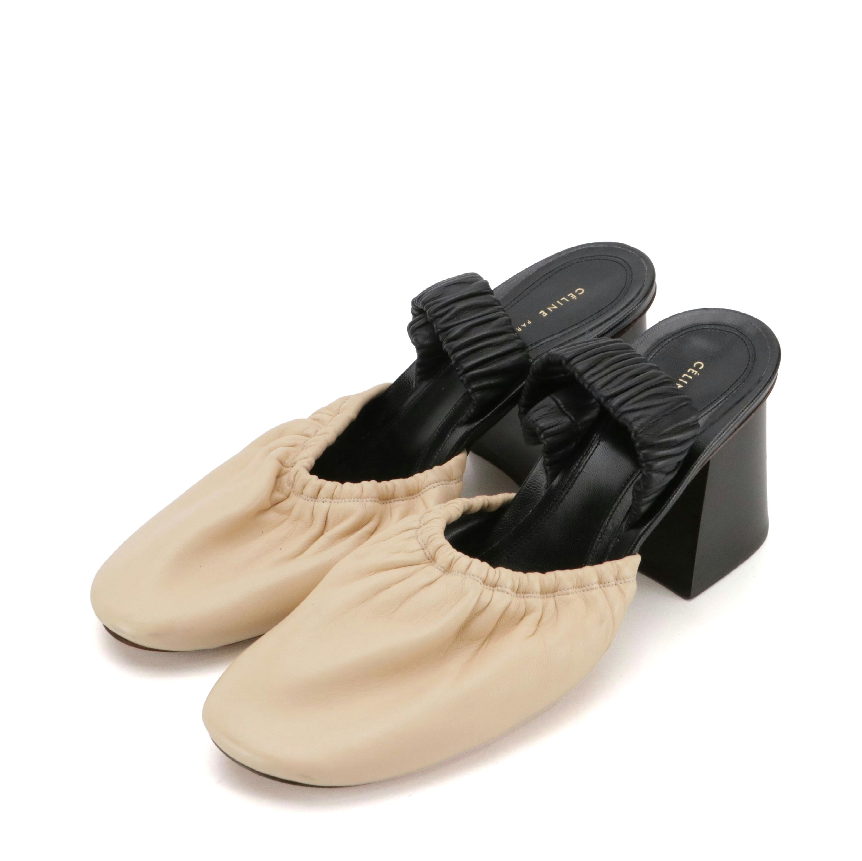 Céline Bicolor Lambskin Leather Block Heel Mules