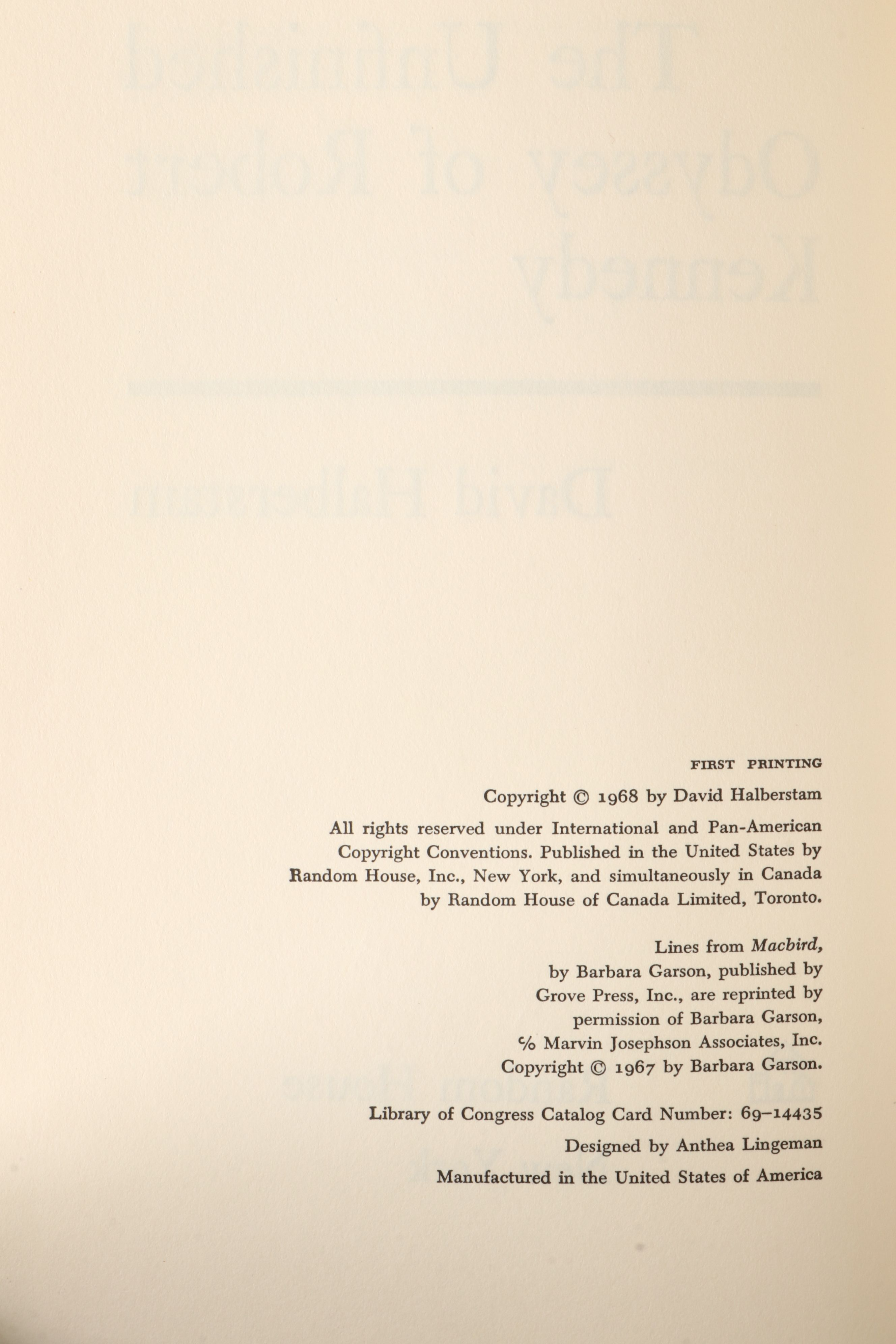 First Printing "The Unfinished Odyssey of Robert Kennedy" by David Halberstam