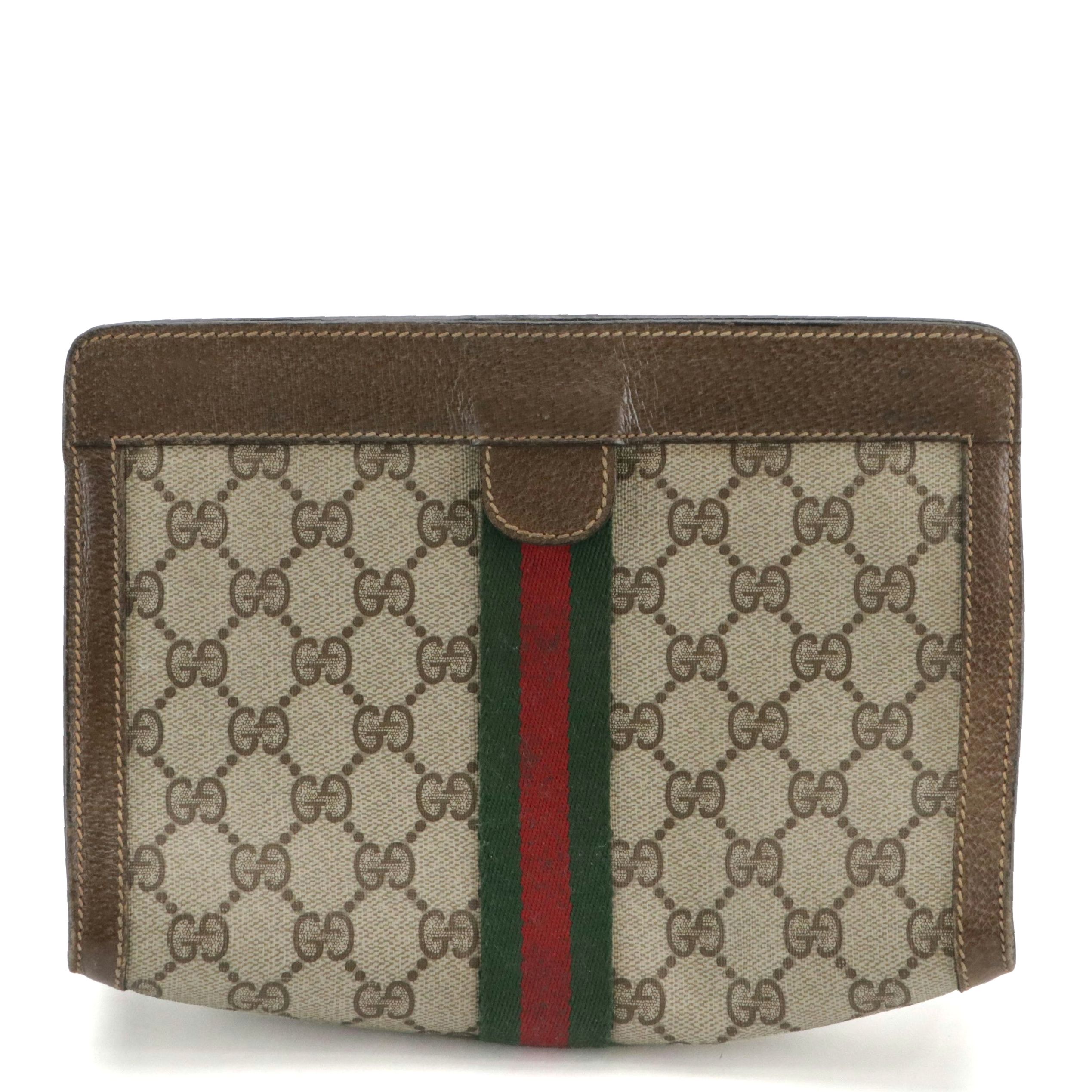 Gucci Accessory Collection GG Spreme Canvas, Web Stripe, and Leather Clutch