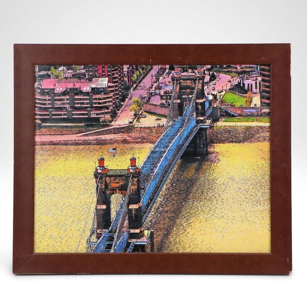 Stylized Gicleé of Cincinnati's Roebling Bridge, 21st Century