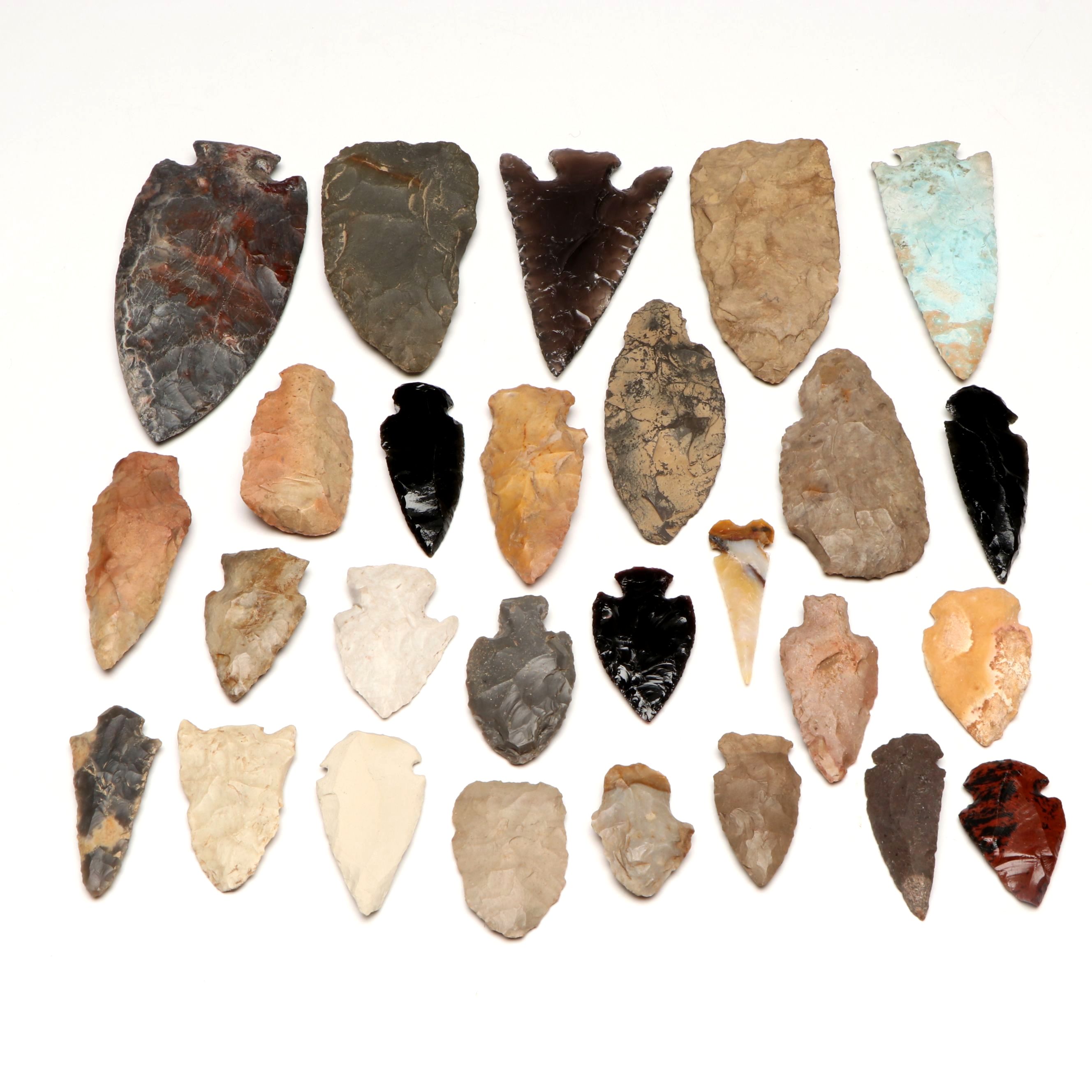 Ohio Nethers Flint Ridge Dovetail Point with Obsidian and Other Stone Arrowheads