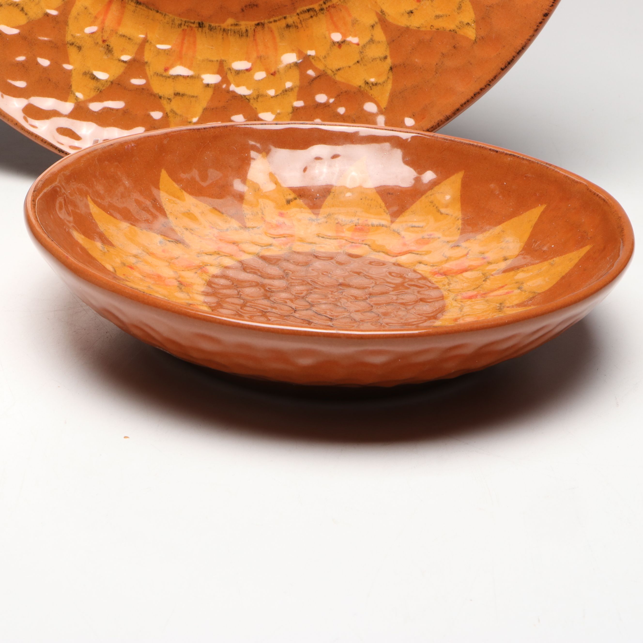 Noemi Italian Dimpled Ceramic Sunflower Platter and Bowl