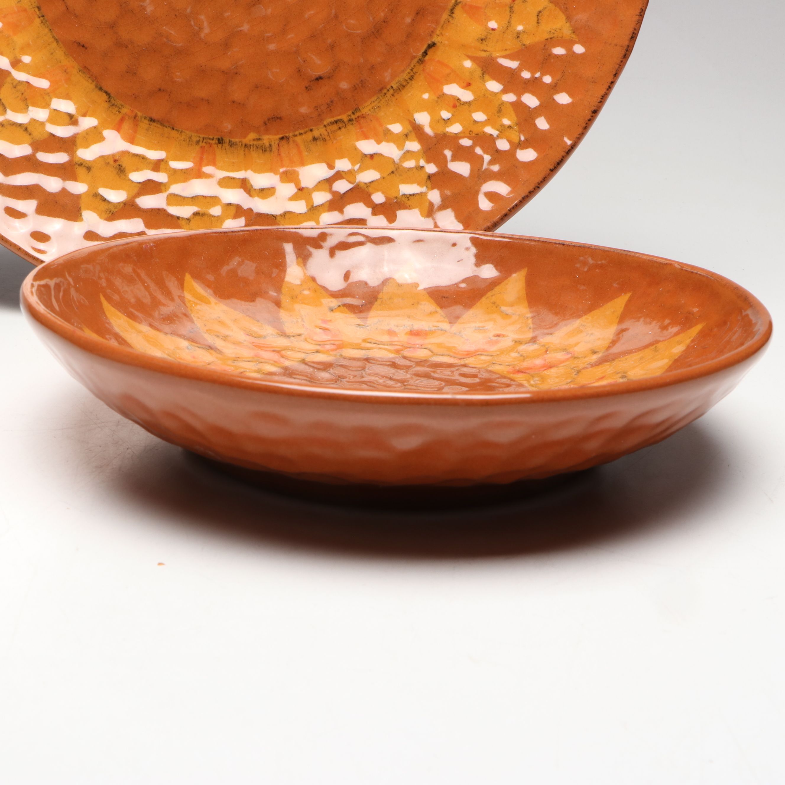 Noemi Italian Dimpled Ceramic Sunflower Platter and Bowl
