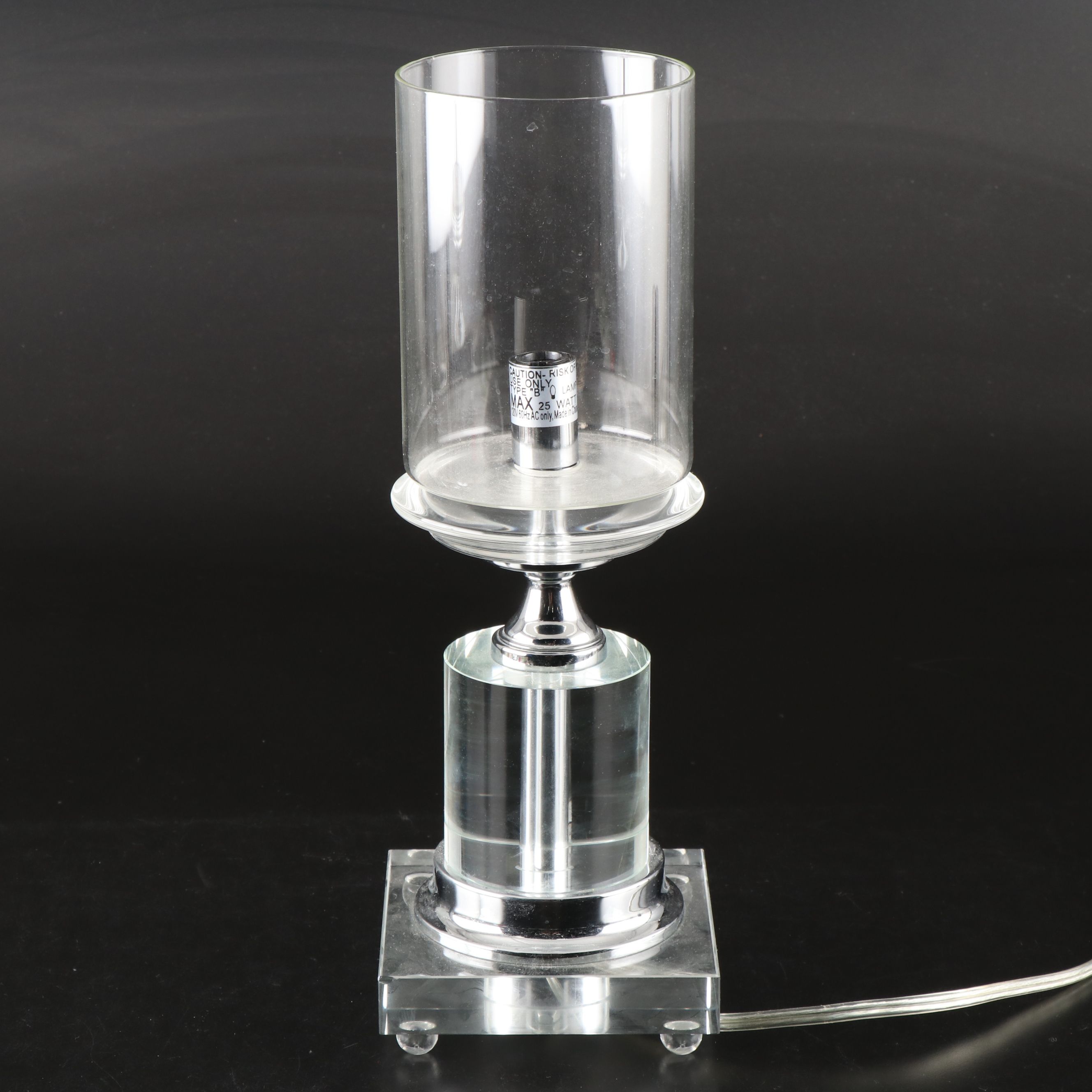 Minimalist Style Acrylic and Glass Hurricane Accent Lamps Pair