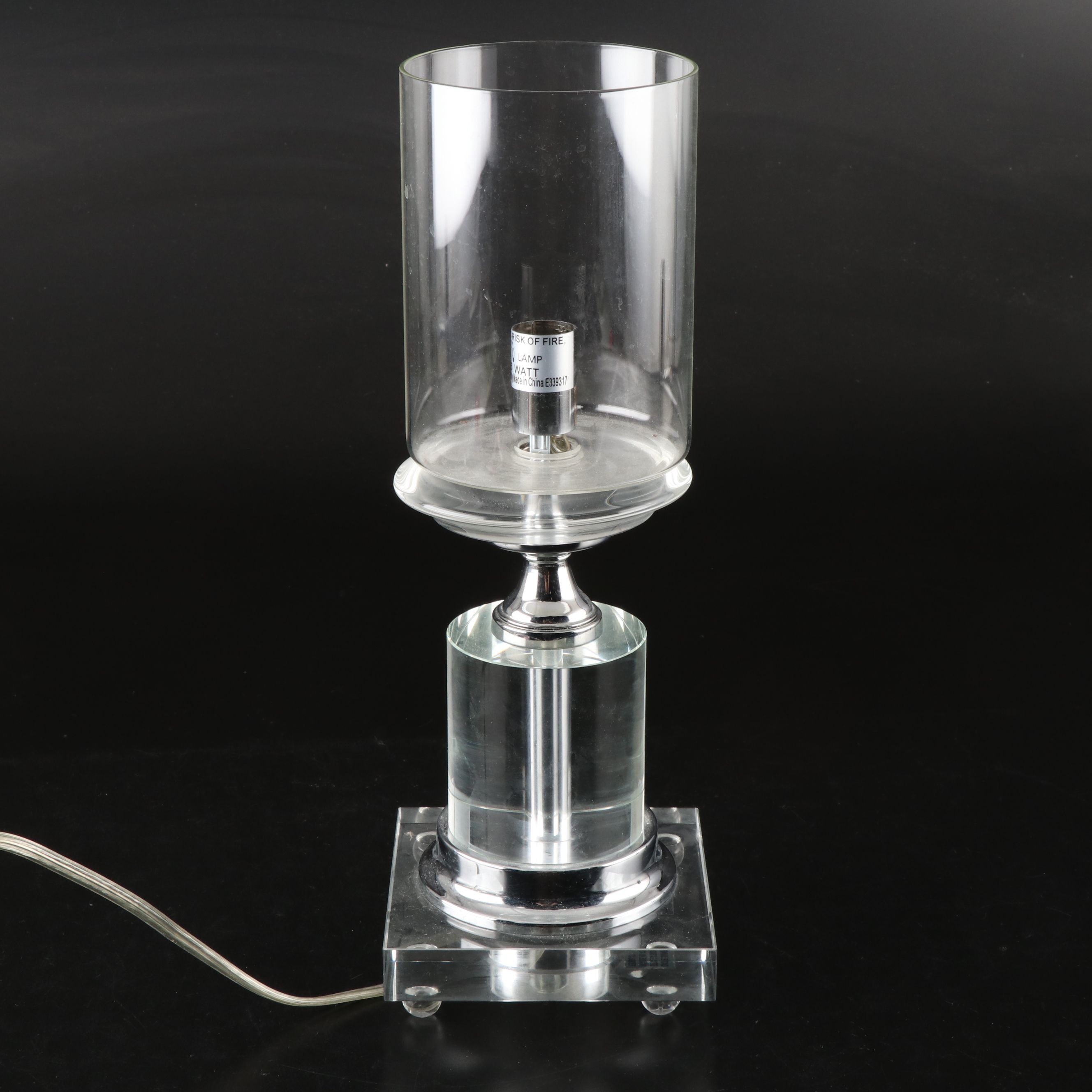 Minimalist Style Acrylic and Glass Hurricane Accent Lamps Pair