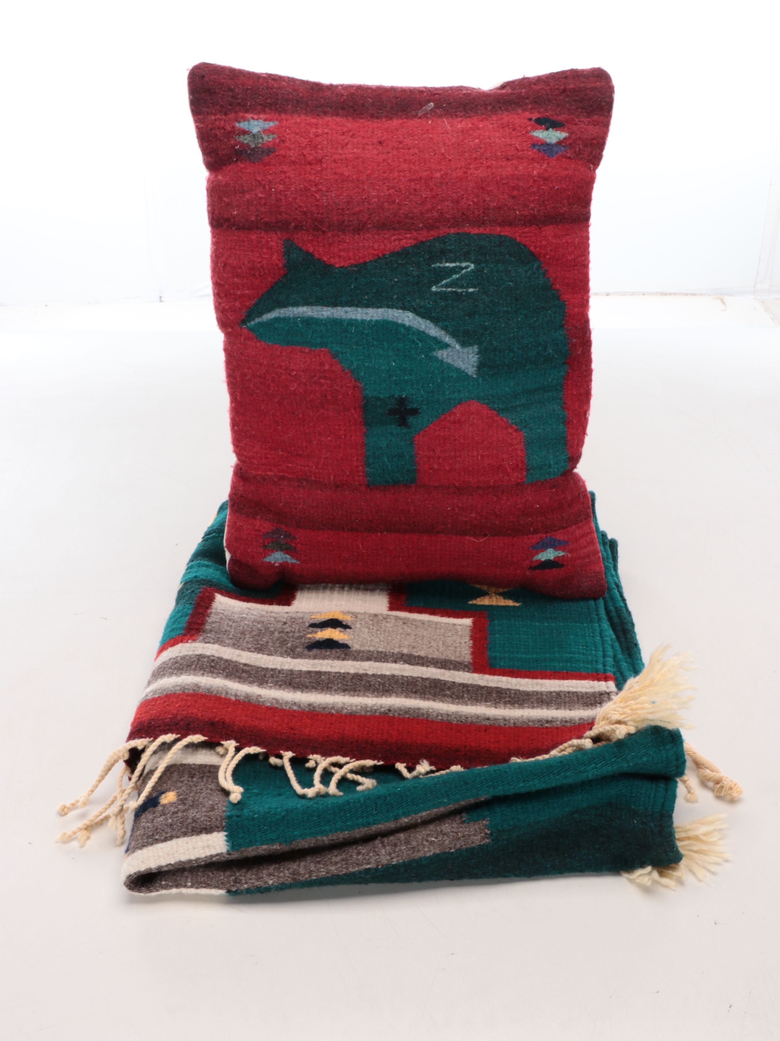 2'7 x 5'9 Handwoven Southwestern Style Accent Rug, and Heartline Bear Pillow