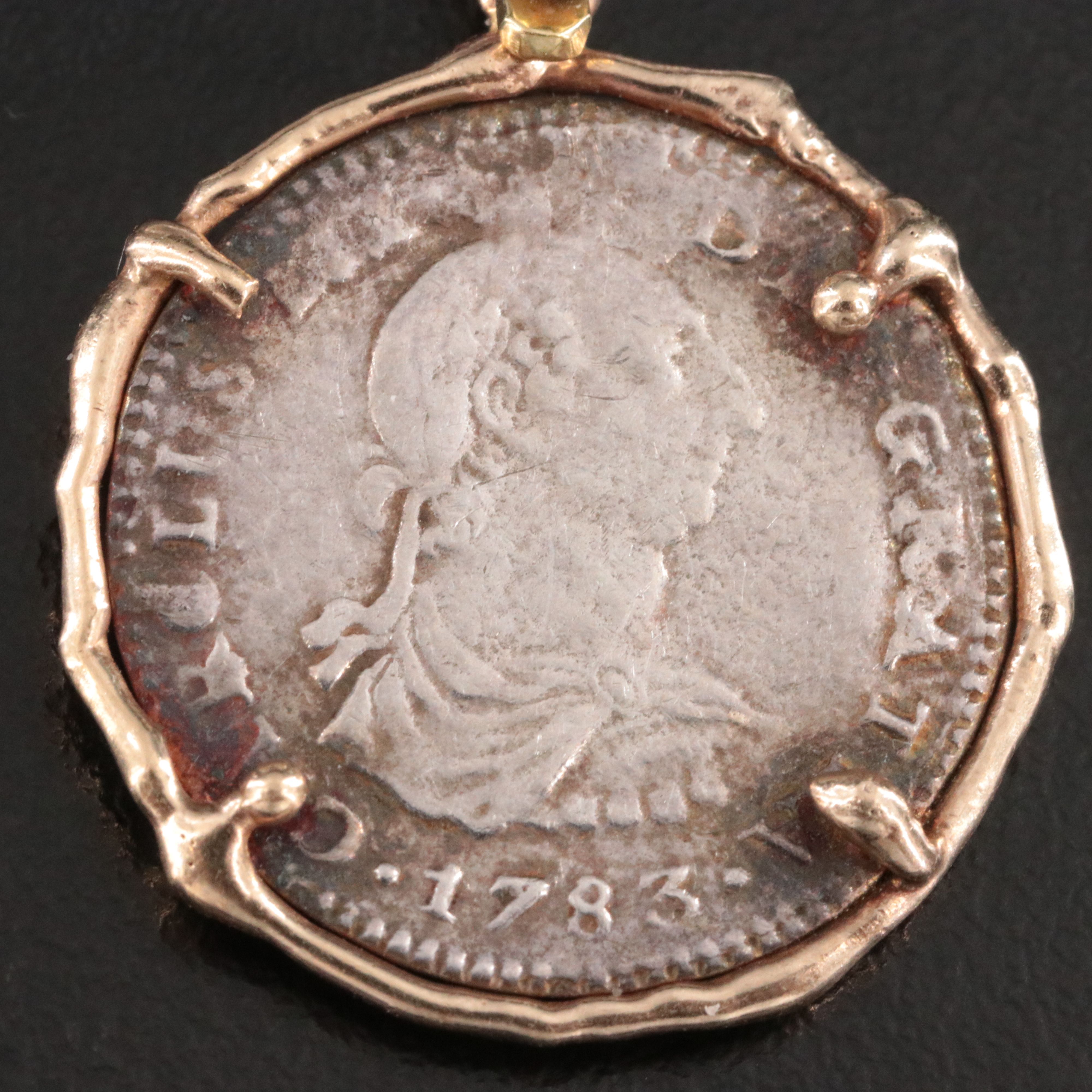 14K Pendant with 1783 Mexico 1-Real Silver Coin of Charles III