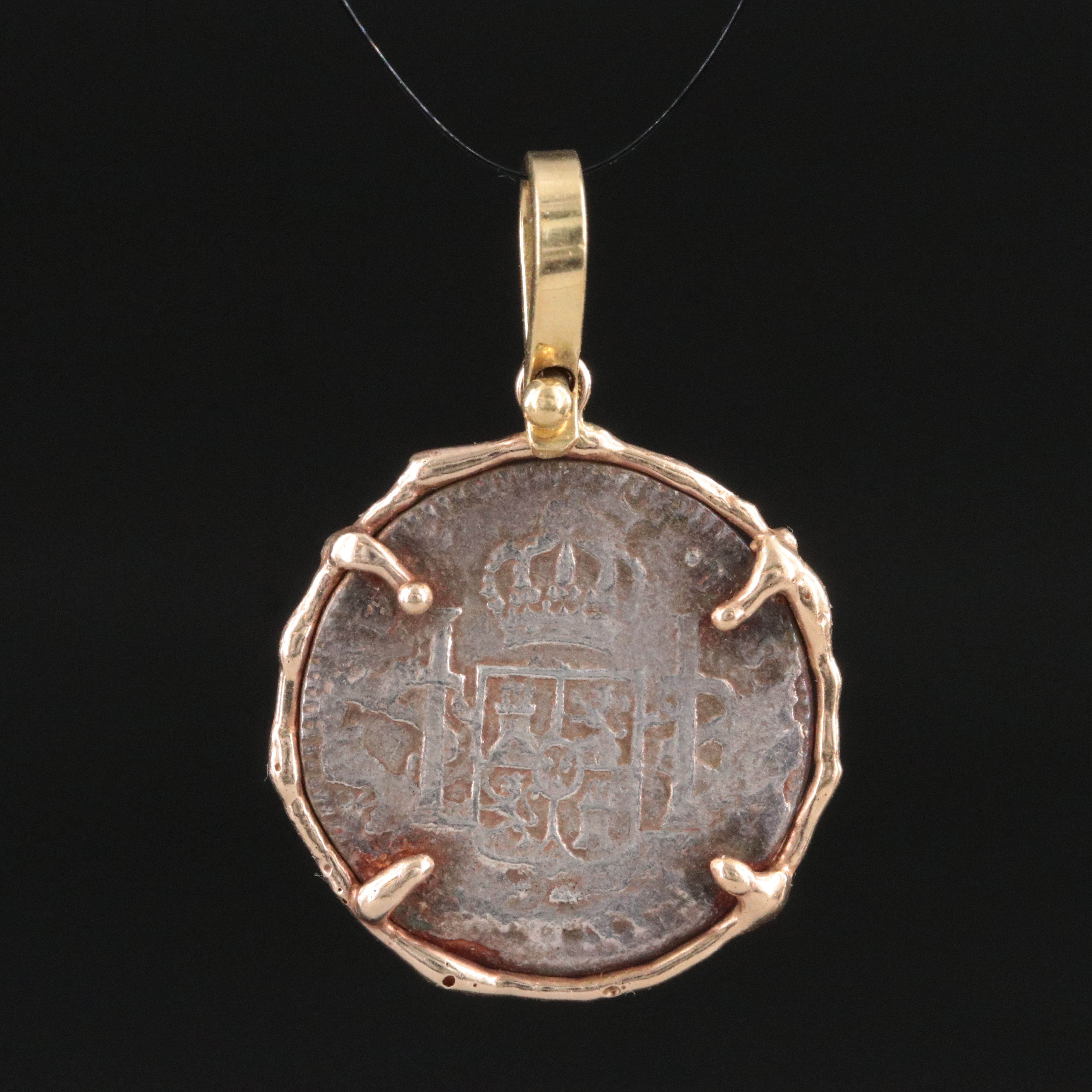 14K Pendant with 1783 Mexico 1-Real Silver Coin of Charles III
