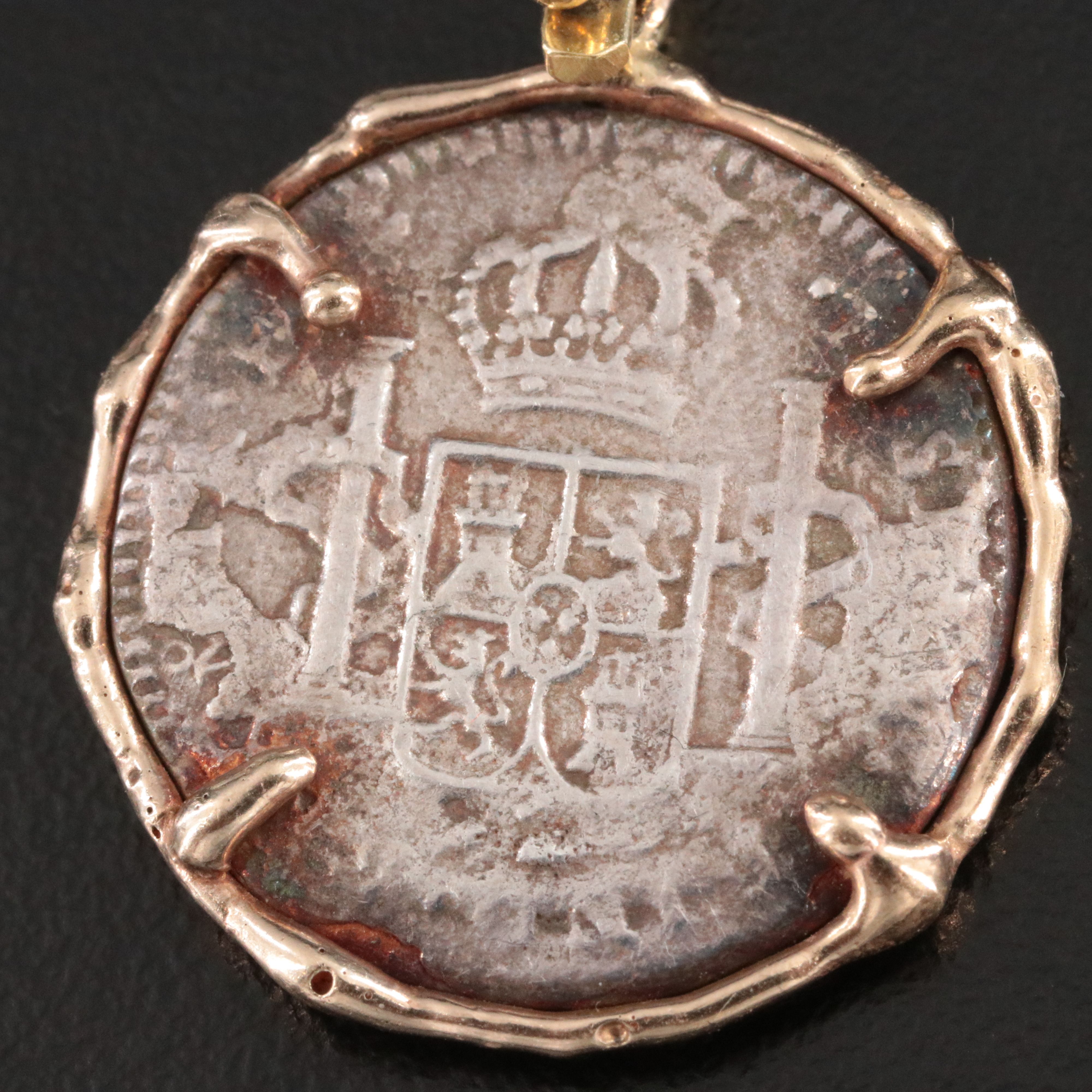 14K Pendant with 1783 Mexico 1-Real Silver Coin of Charles III