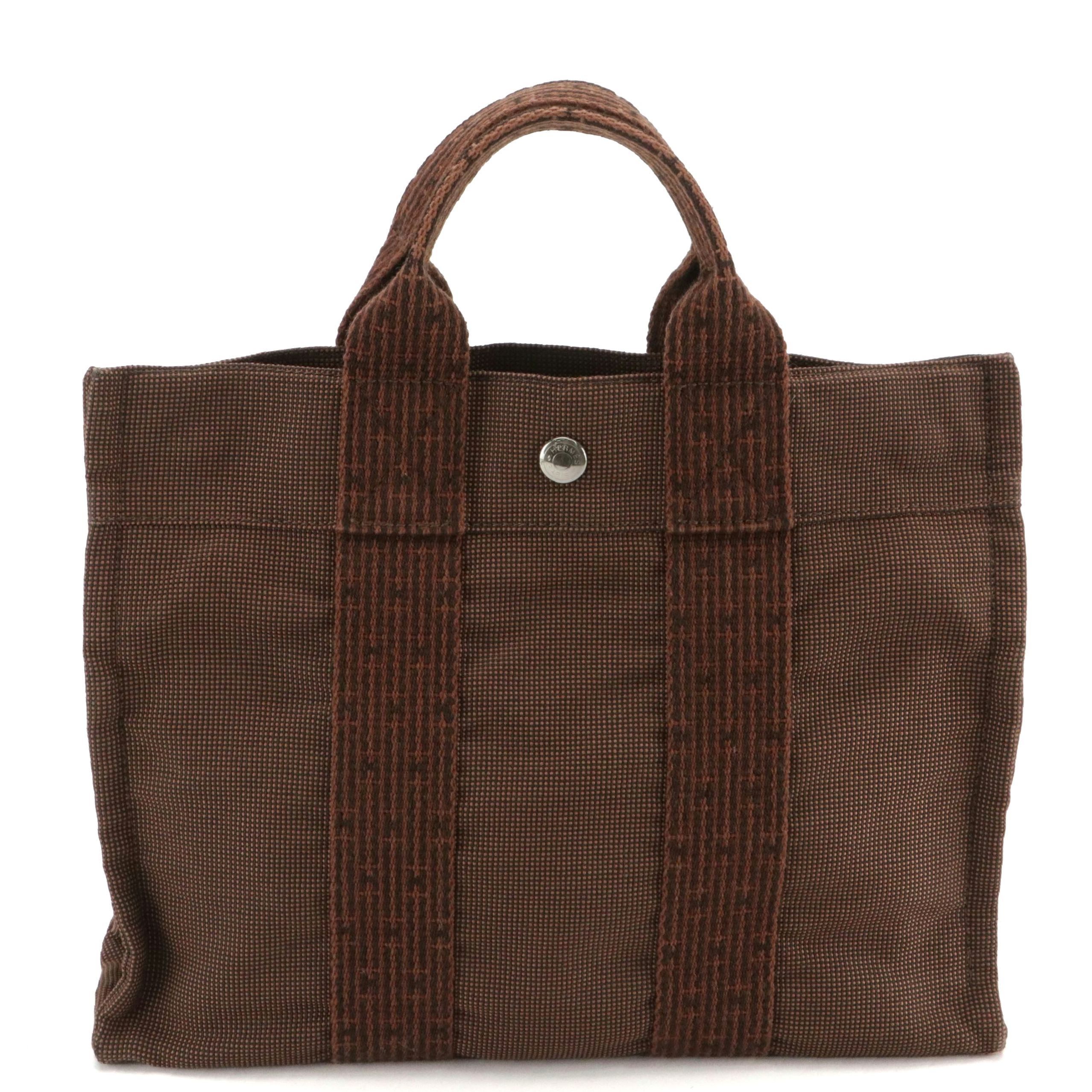 Hermès Herline Fourre-Tout PM Zip Tote in Brown Nylon Canvas