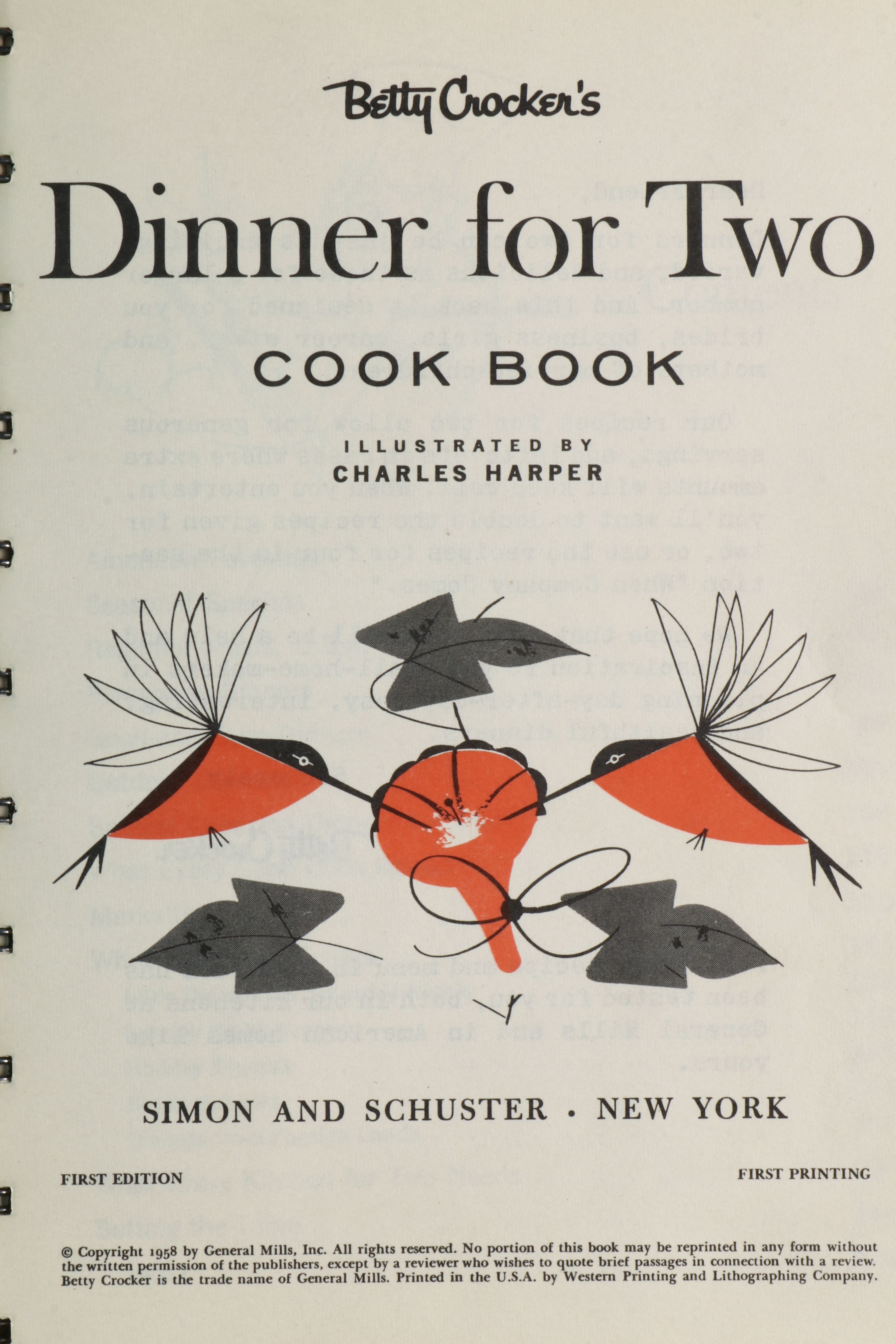Charley Harper Illustrated First Edition "Betty Crocker's Dinner for Two," 1958