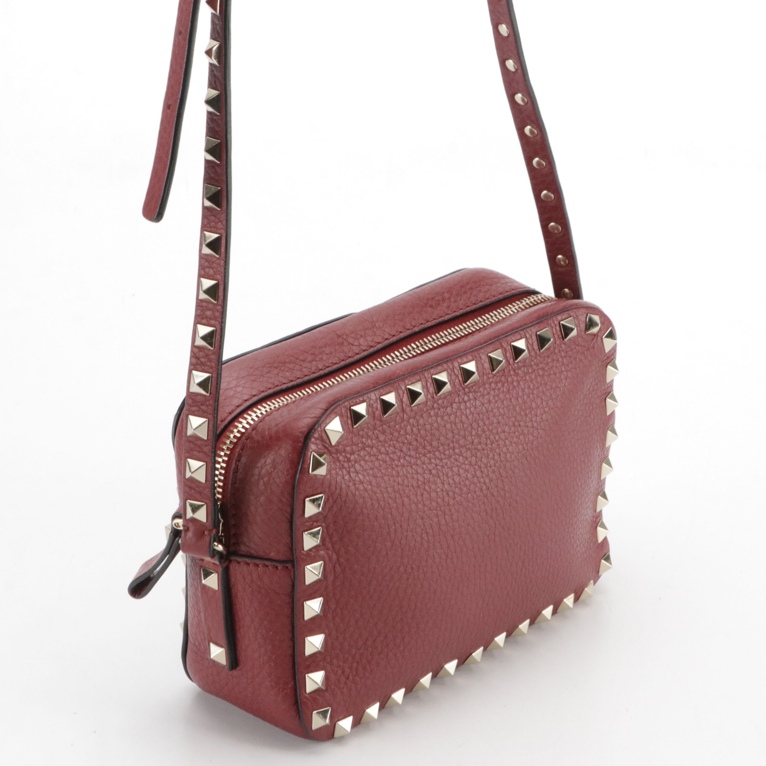 Valentino Garavani Crossbody Bag in Rockstud Burgundy Grained Calfskin Leather