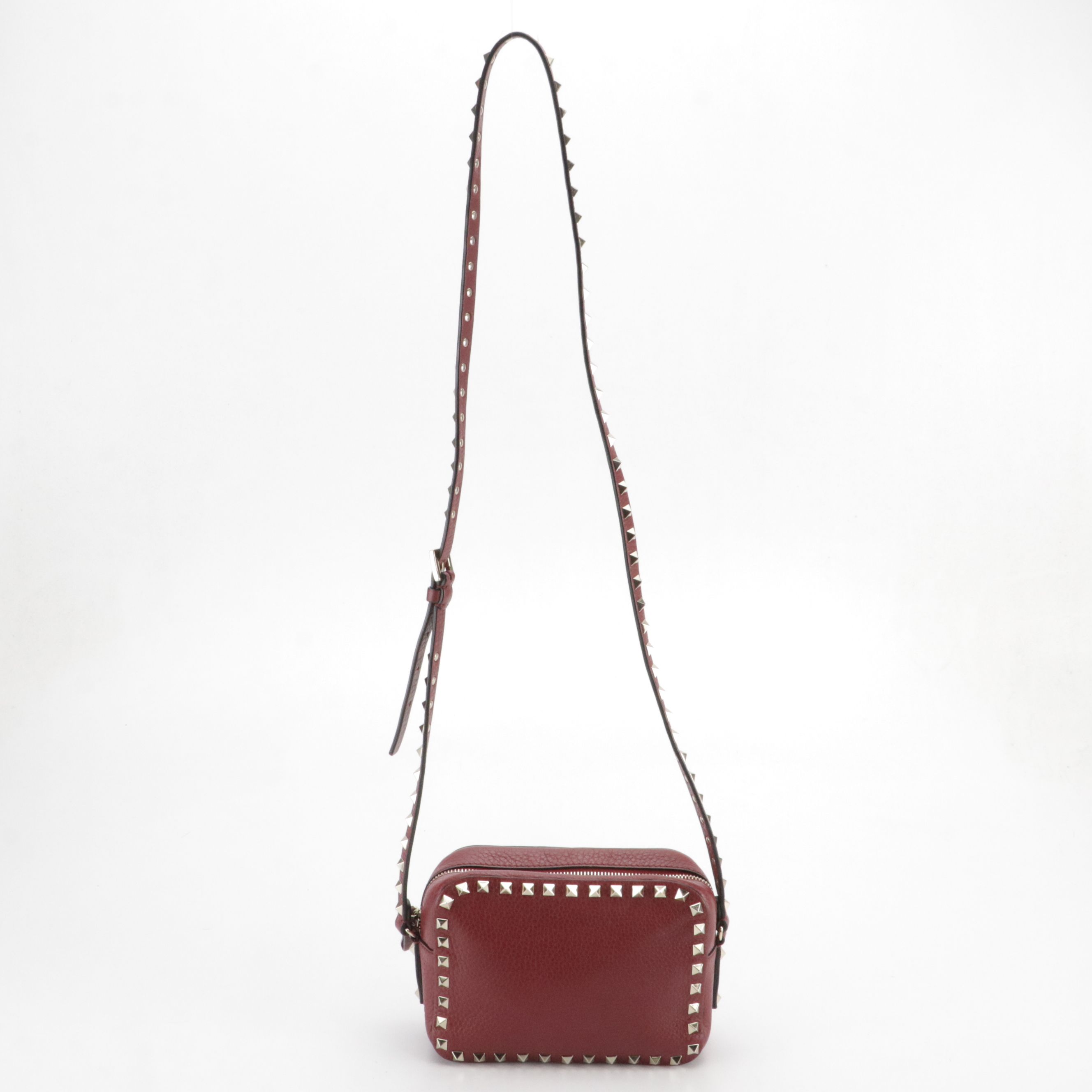Valentino Garavani Crossbody Bag in Rockstud Burgundy Grained Calfskin Leather