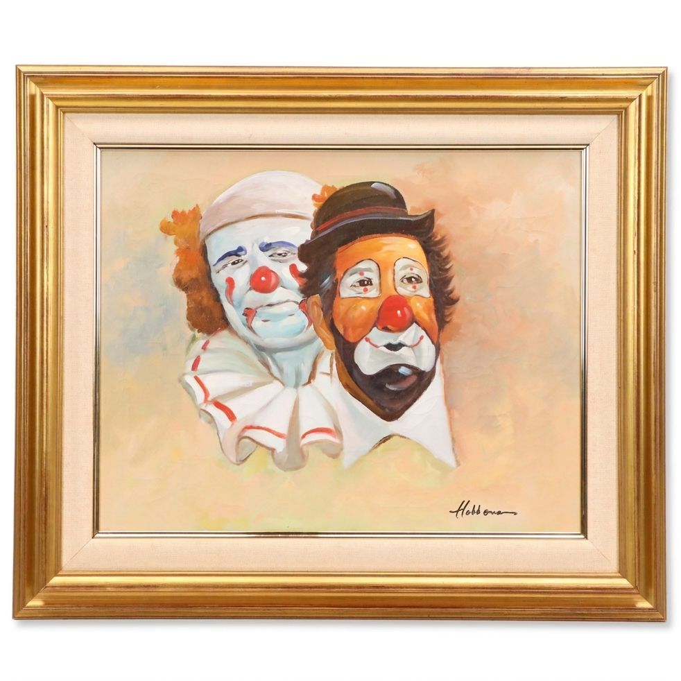 Hobboms Oil Painting "Inky and Dinky," Mid to Late 20th Century