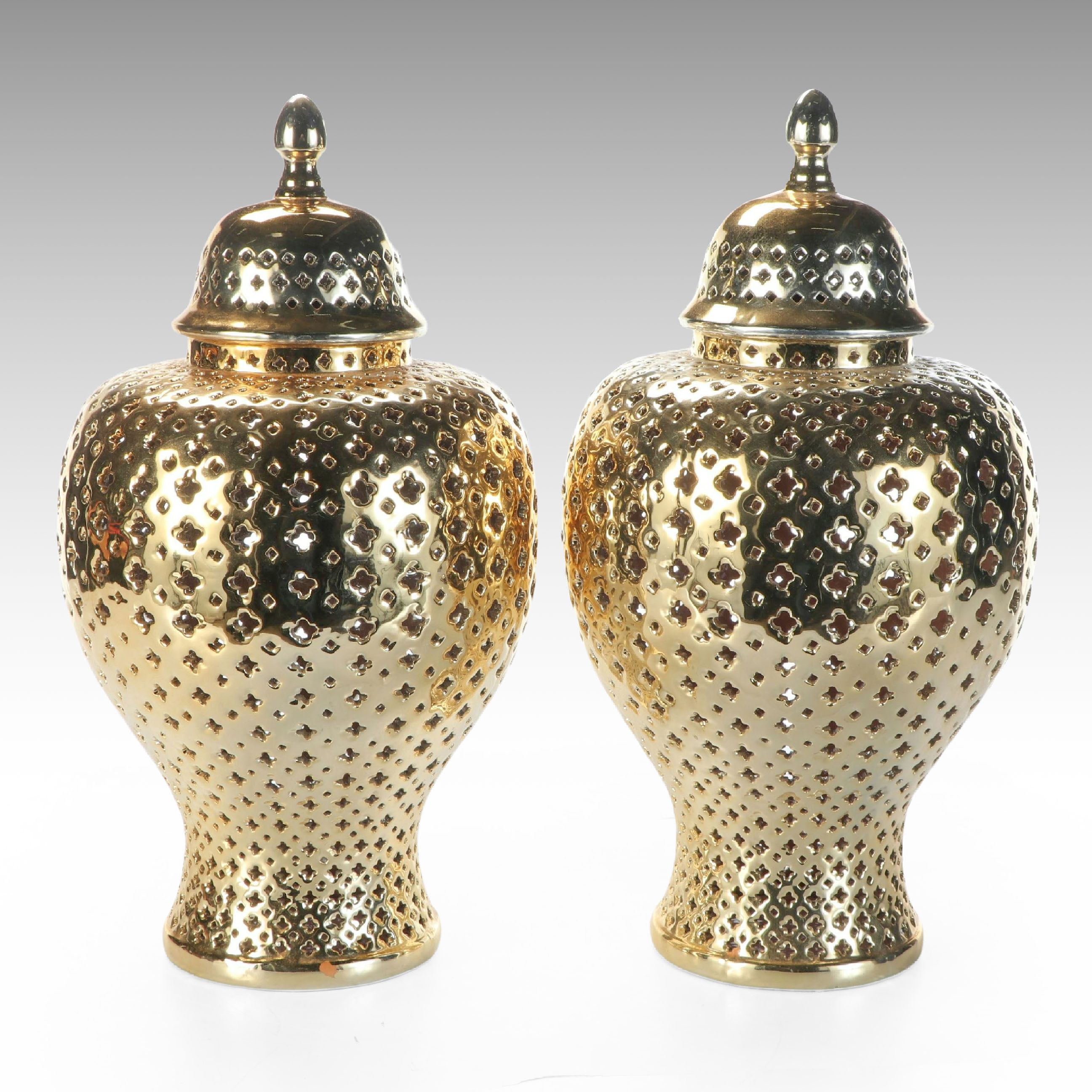 Gallerie Z Gold Lacquered Reticulated Ceramic Ginger Jars