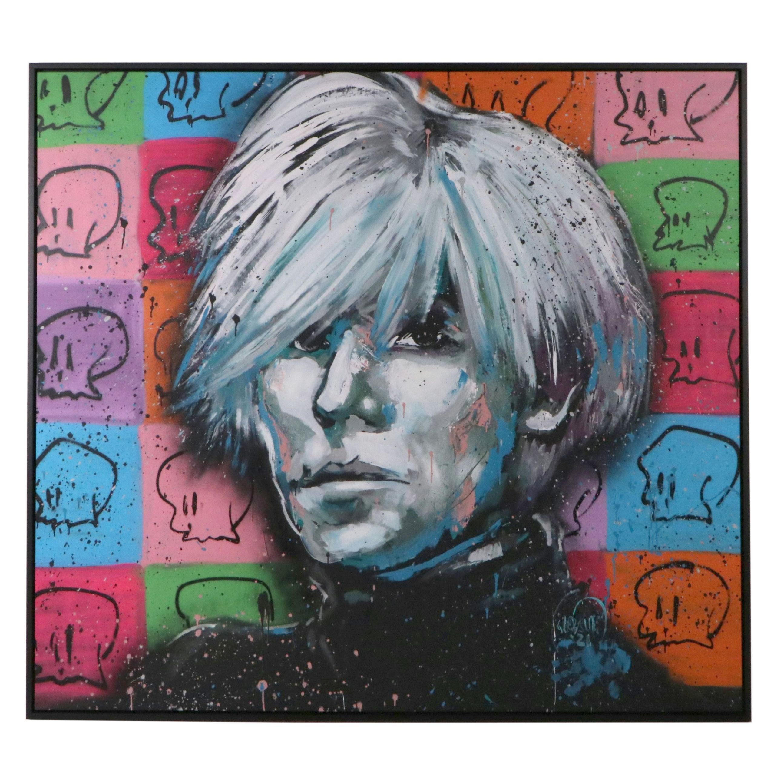 David Garibaldi Portrait Latex Painting "Warhol and Skulls," 2021