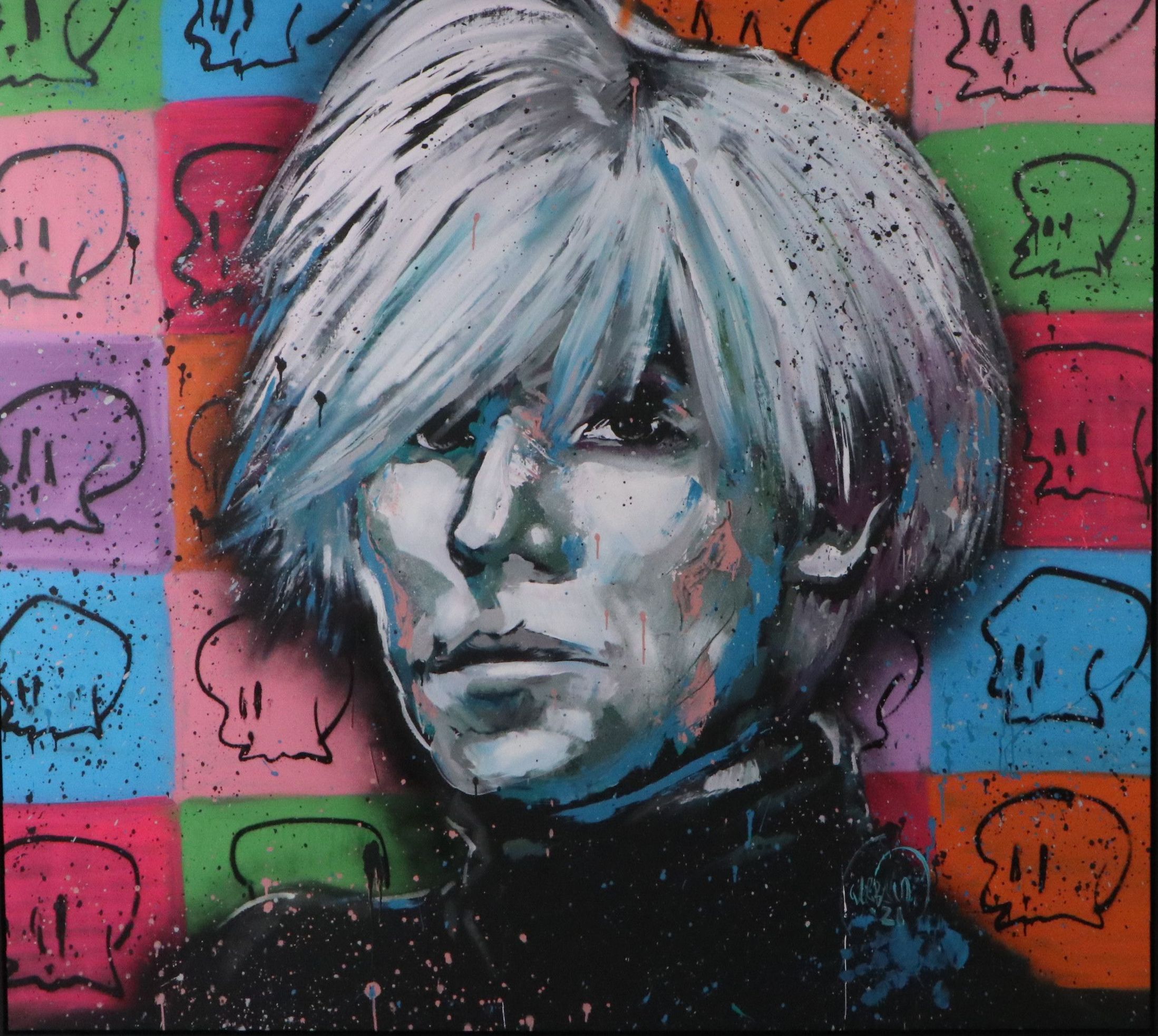 David Garibaldi Portrait Latex Painting "Warhol and Skulls," 2021