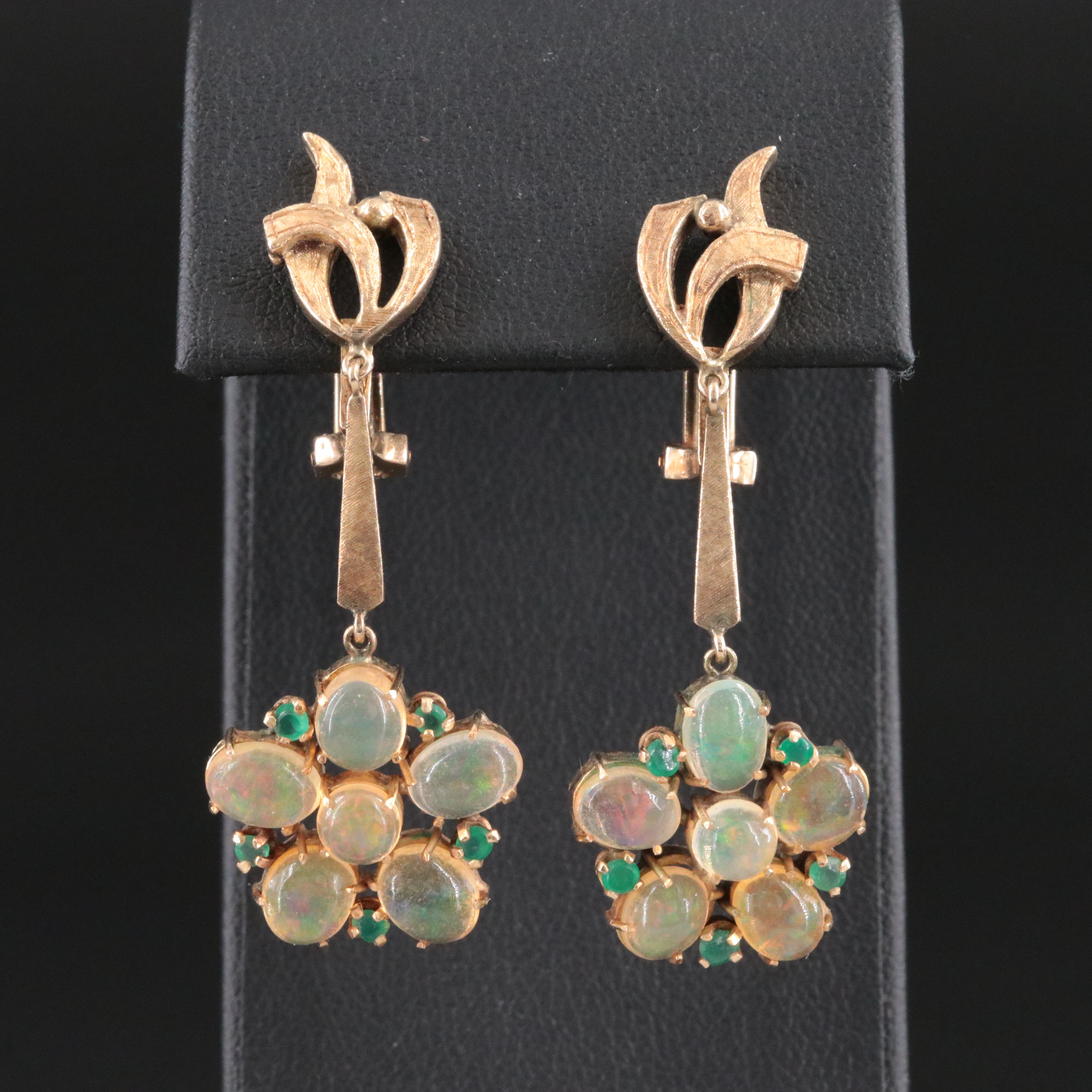10K Opal and Chalcedony Floral Pendulum Earrings
