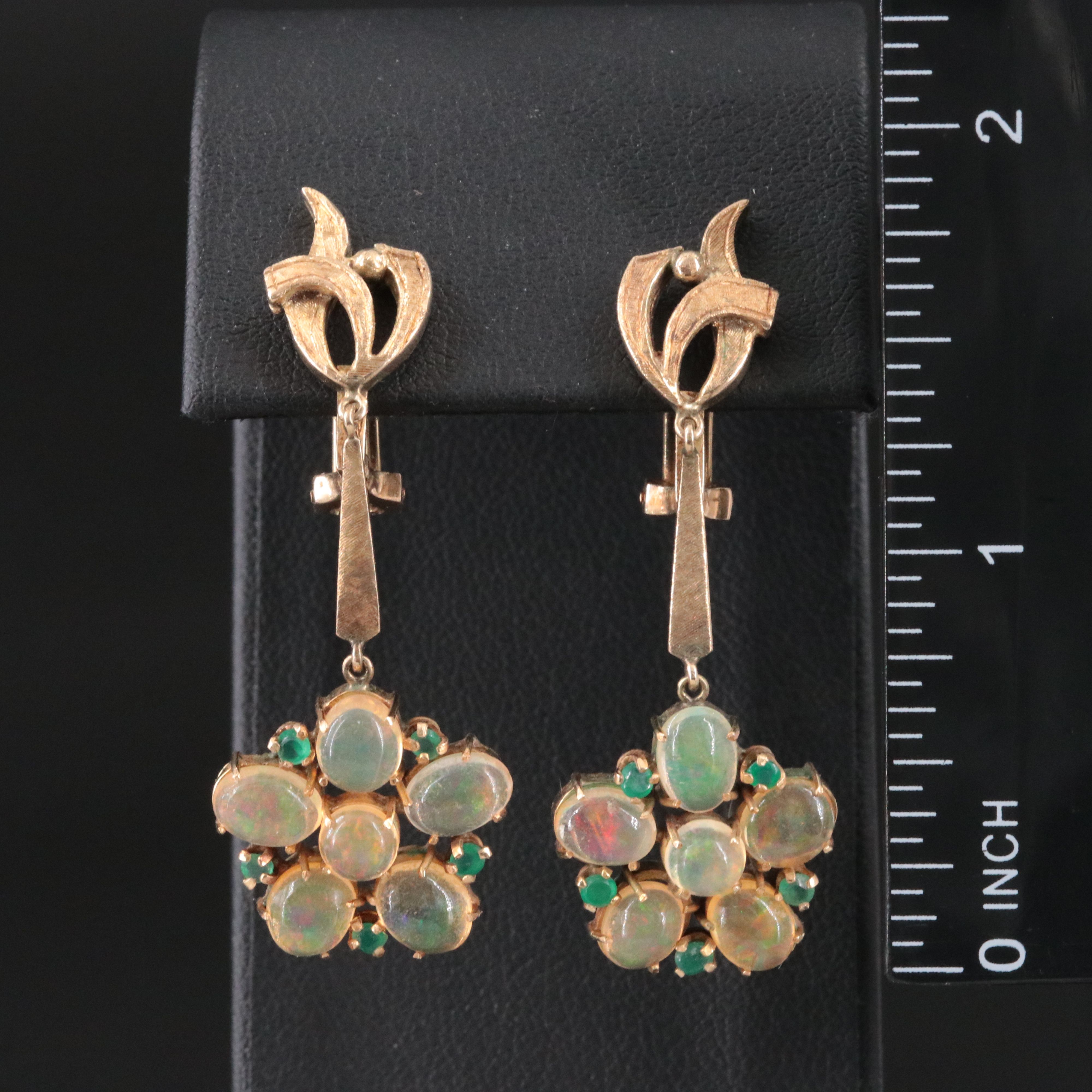10K Opal and Chalcedony Floral Pendulum Earrings