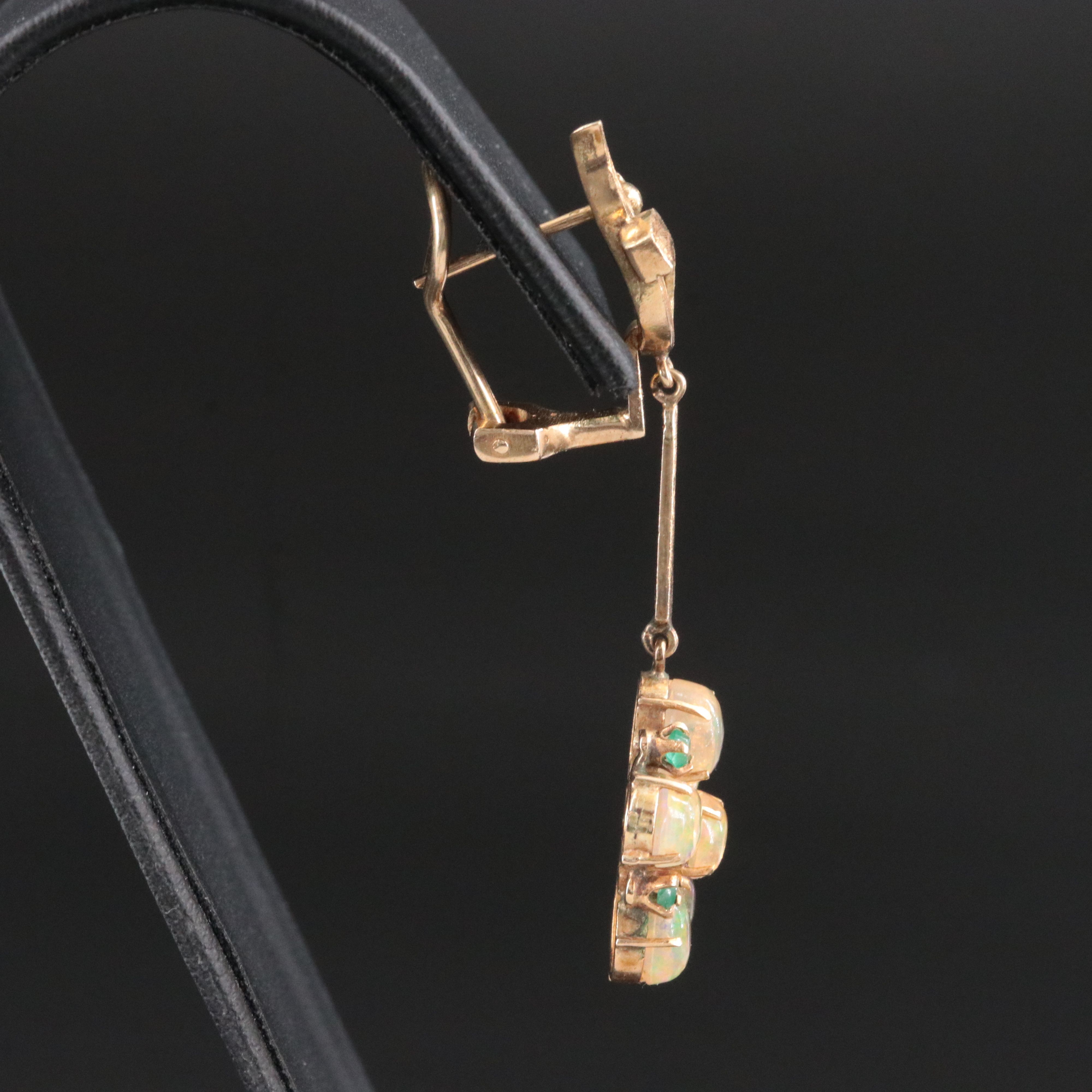 10K Opal and Chalcedony Floral Pendulum Earrings