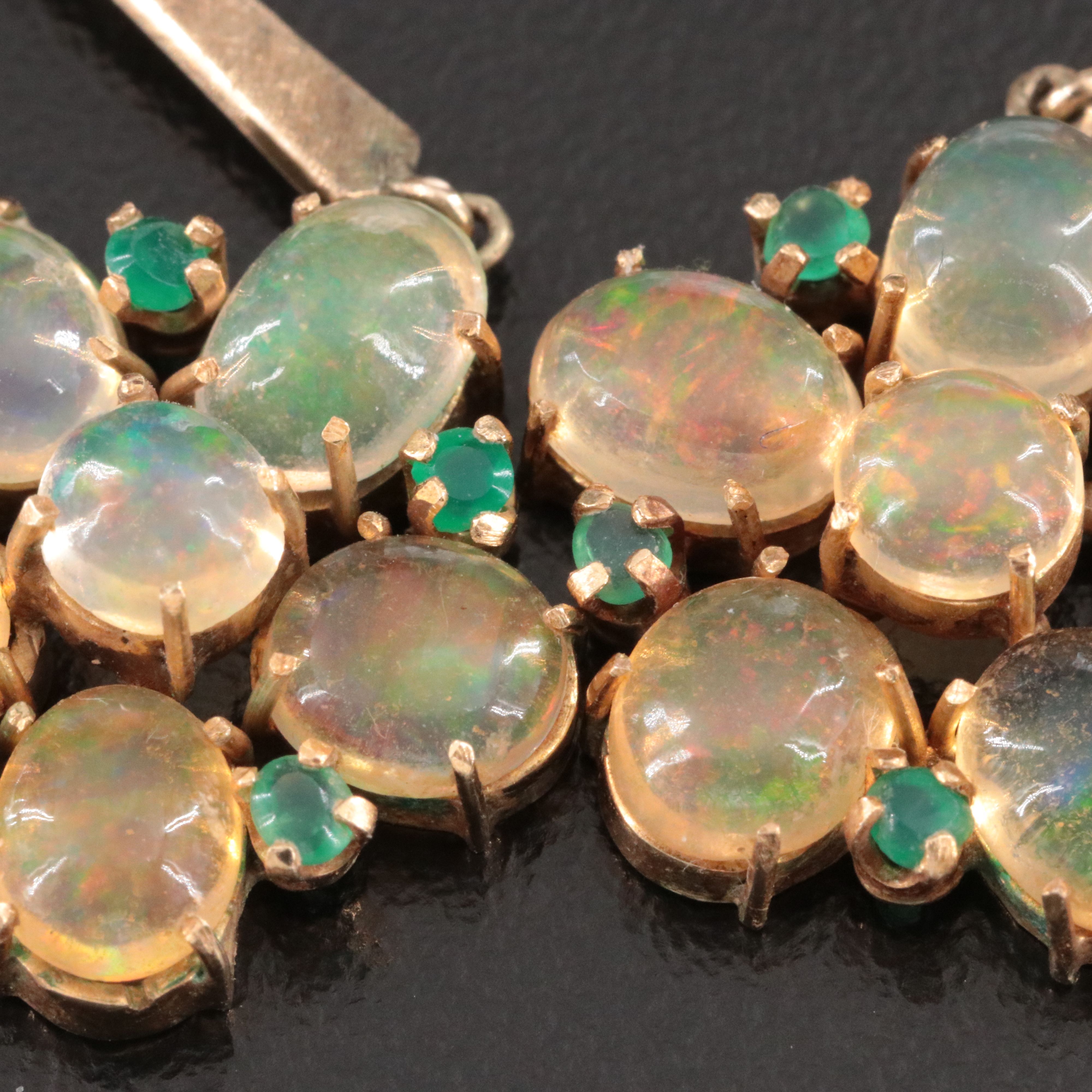 10K Opal and Chalcedony Floral Pendulum Earrings