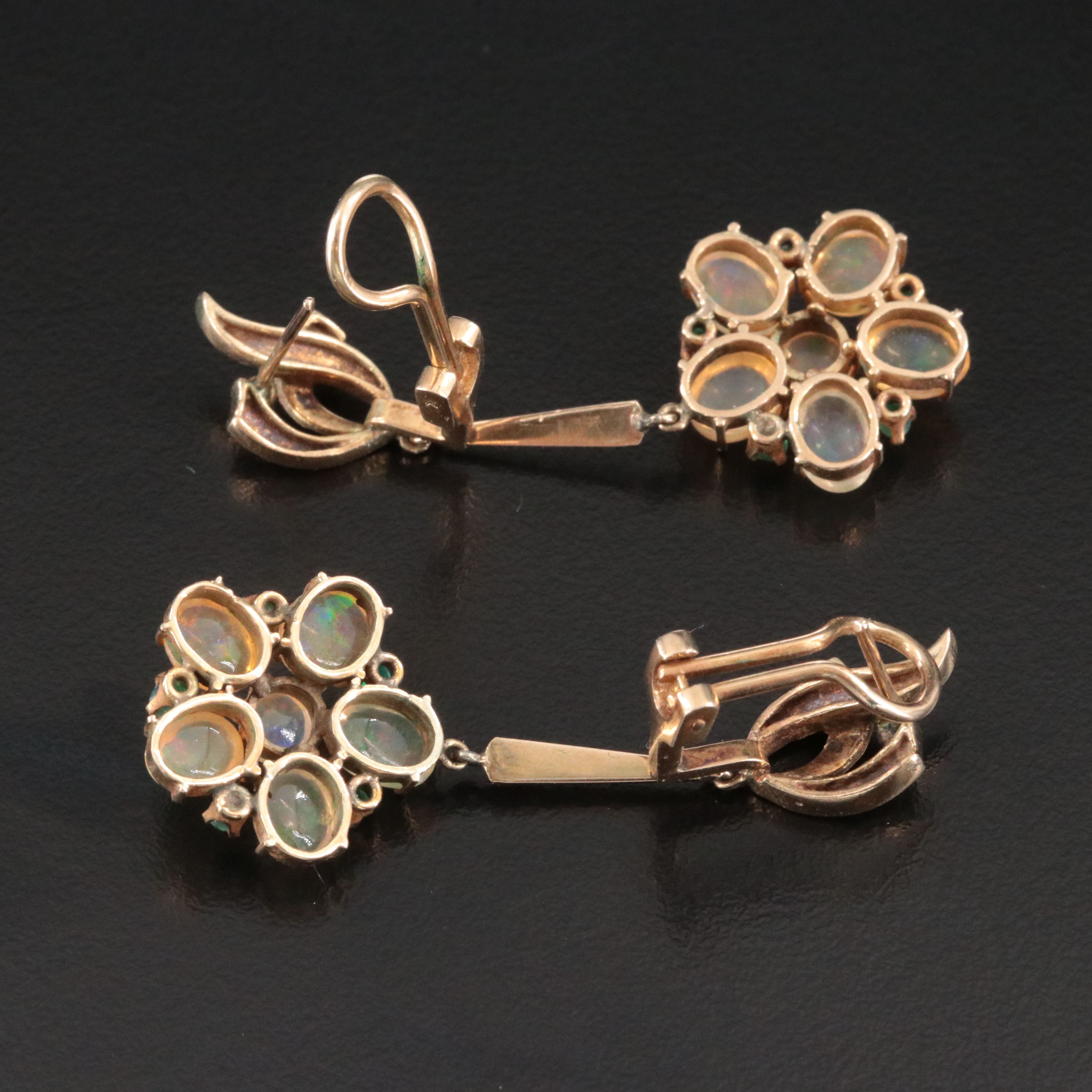 10K Opal and Chalcedony Floral Pendulum Earrings