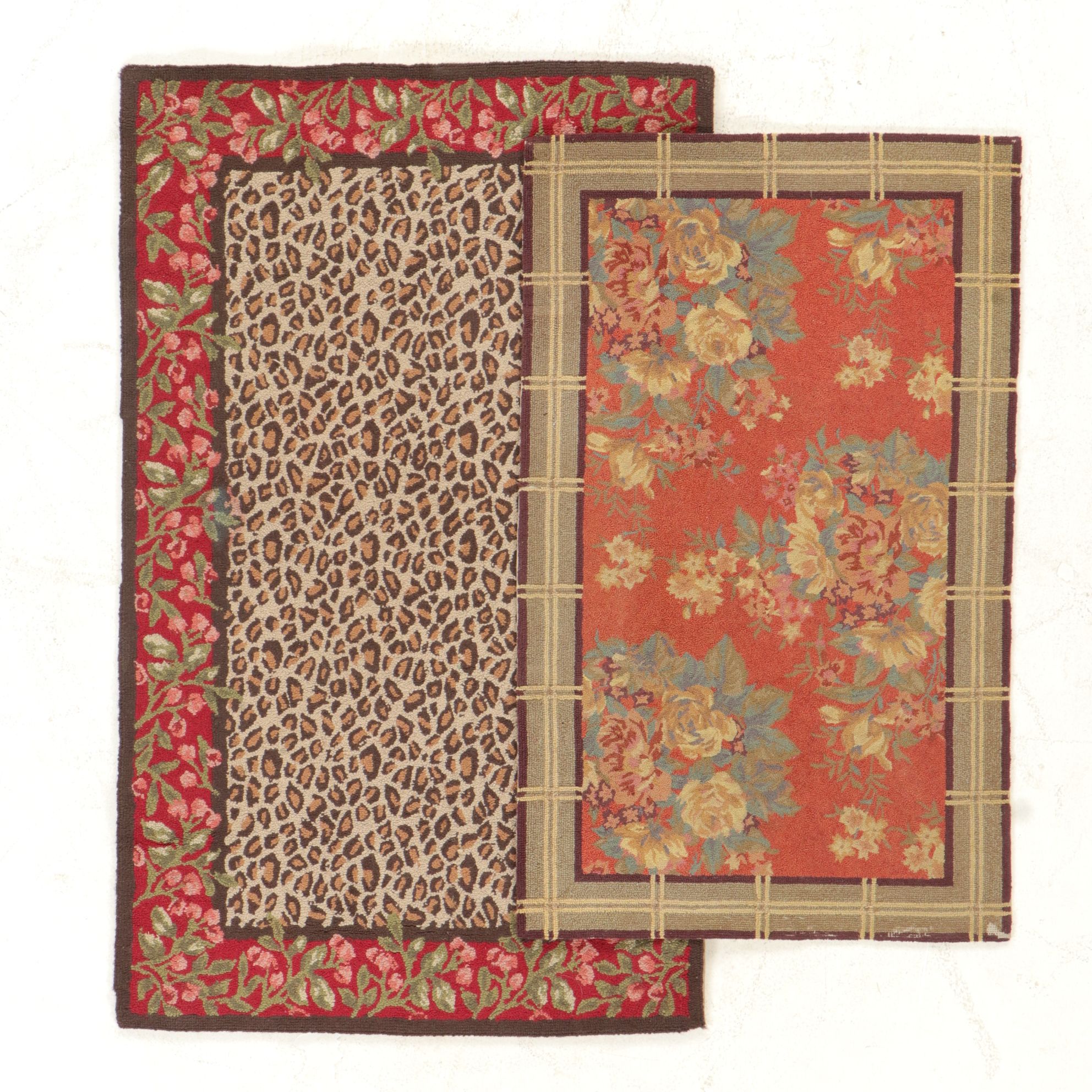 3' x 4'11 Hand-Hooked Leopard Print with Floral Accent Rugs