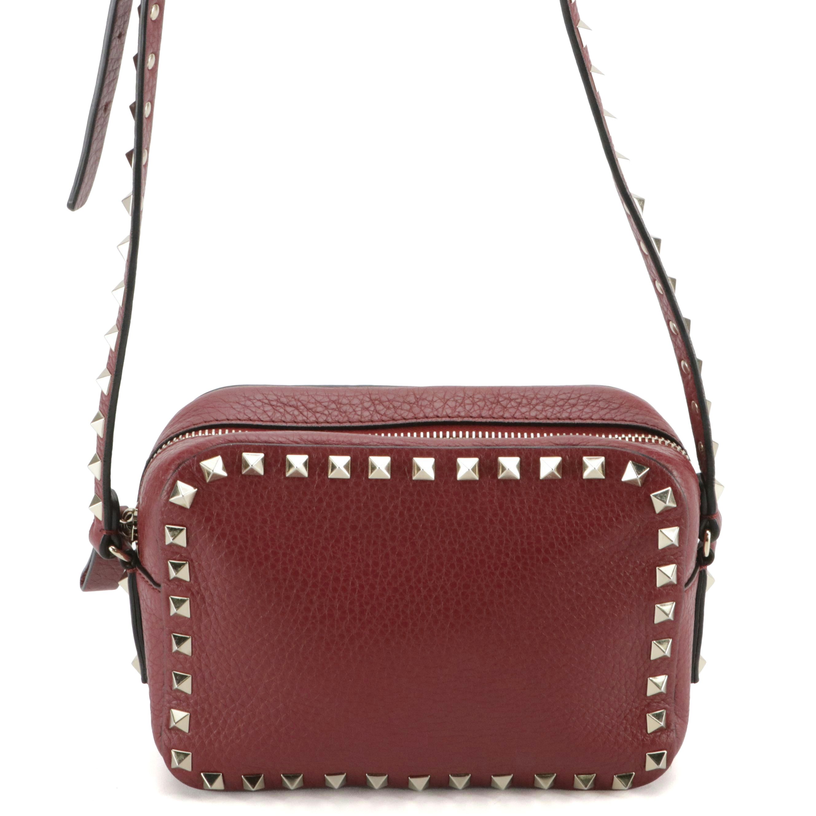 Valentino Garavani Crossbody Bag in Rockstud Burgundy Grained Calfskin Leather