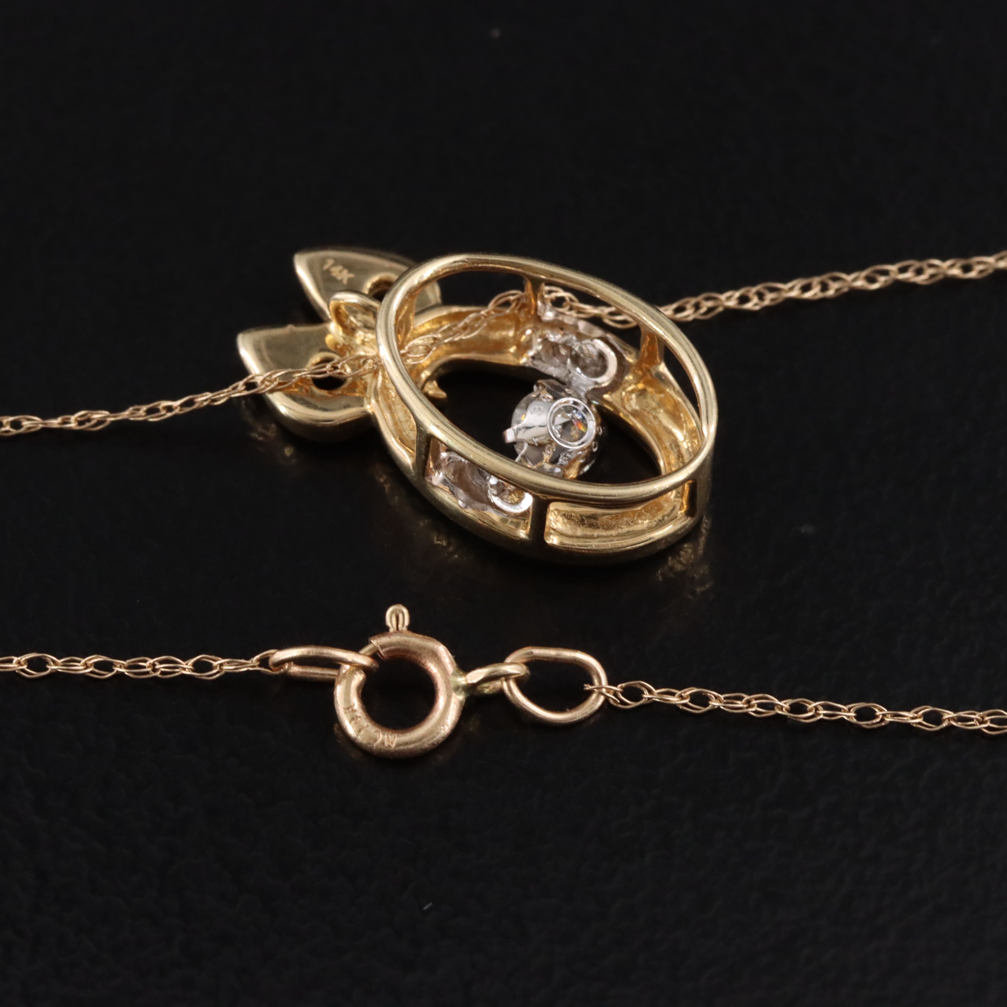 14K Articulated 0.09 CT Diamond Owl Pendant Necklace