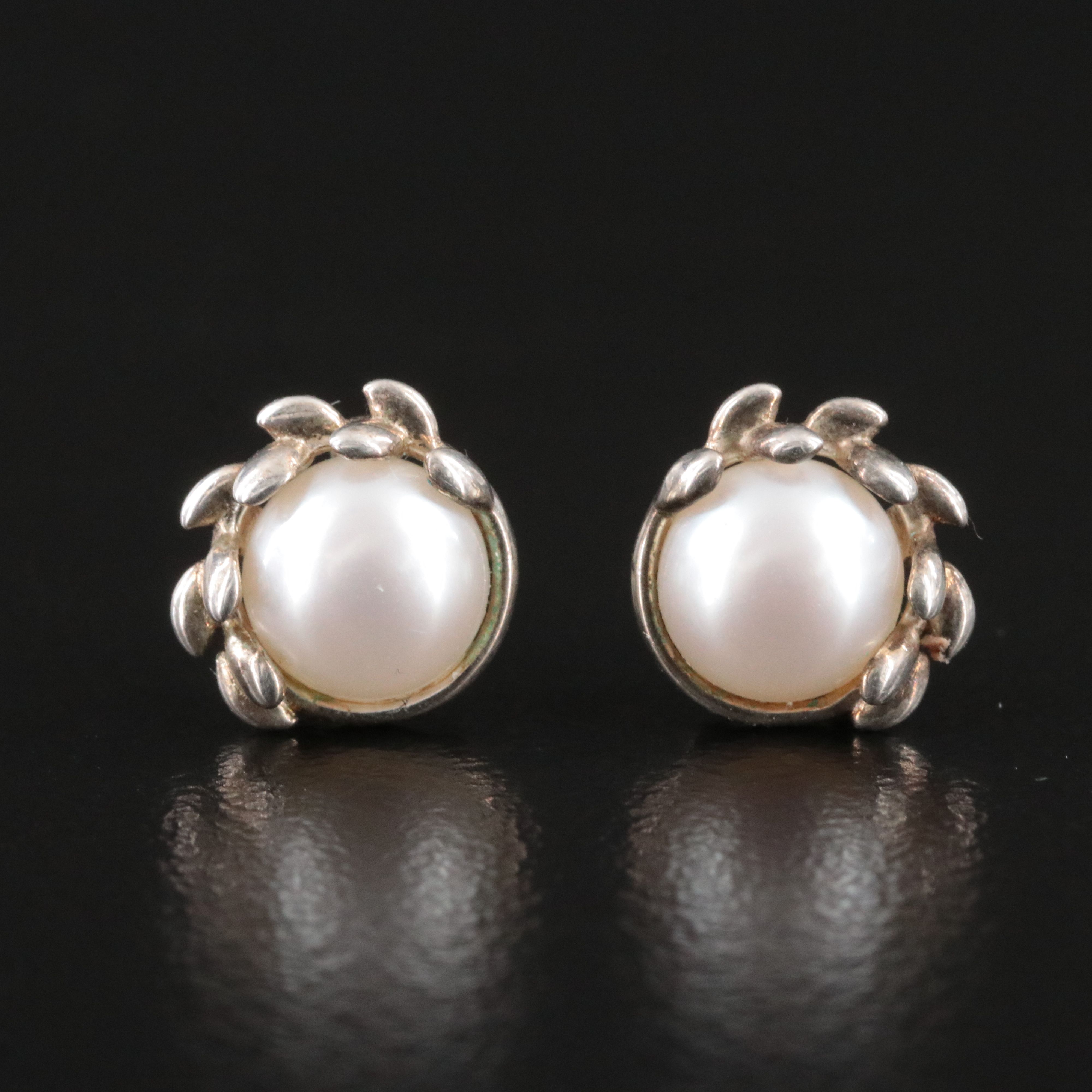 Paloma Picasso for Tiffany & Co. Olive Leaf Sterling and Pearl Earrings