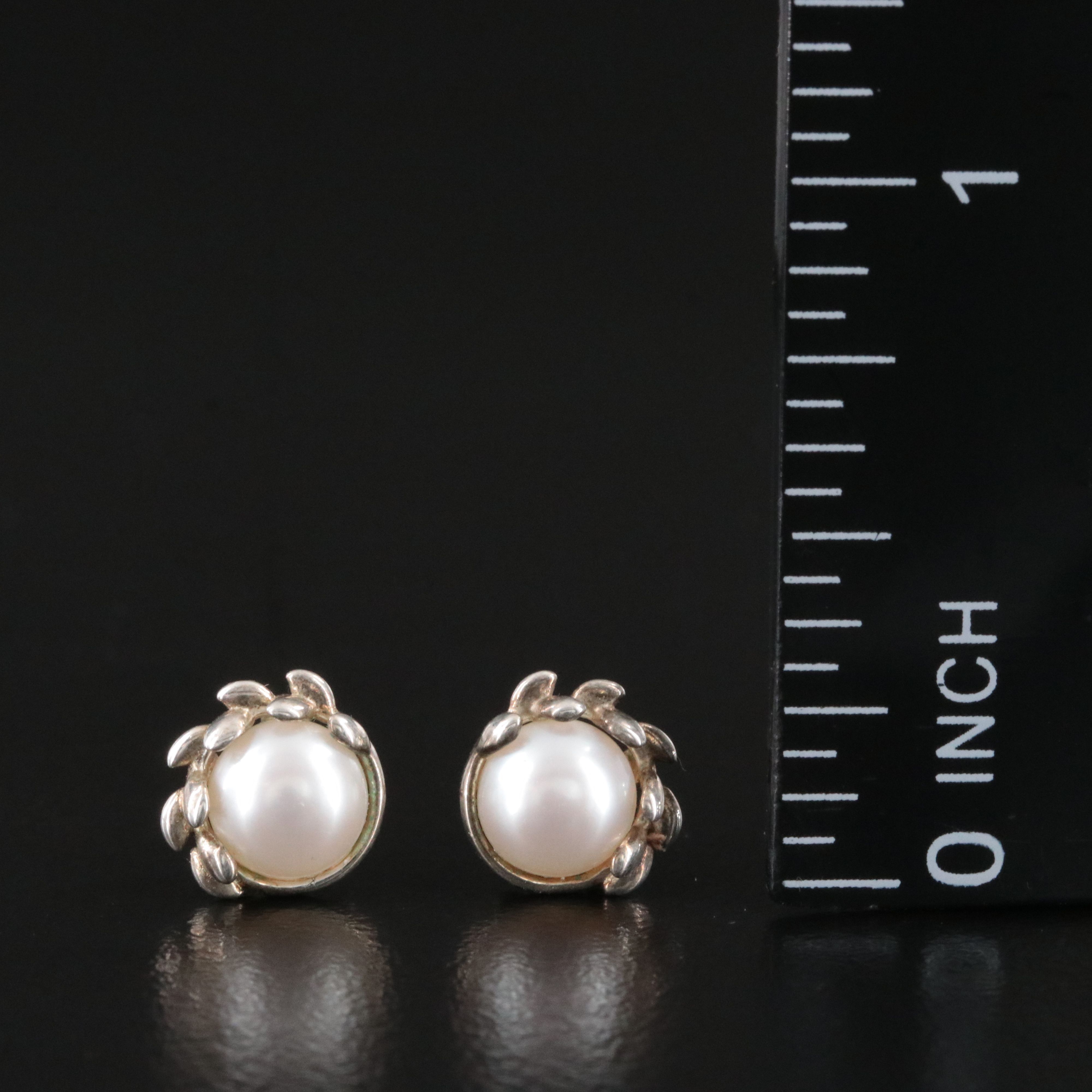 Paloma Picasso for Tiffany & Co. Olive Leaf Sterling and Pearl Earrings