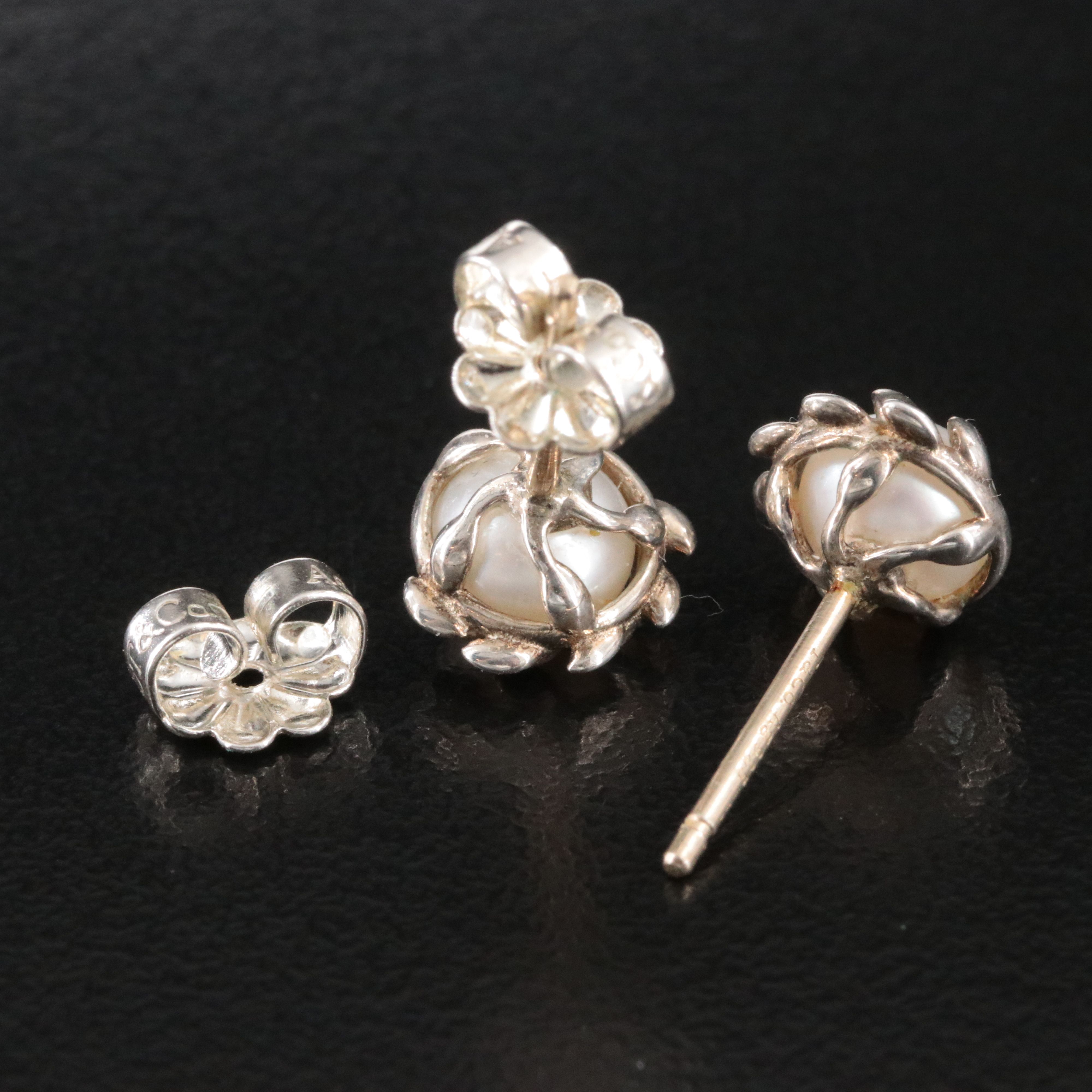 Paloma Picasso for Tiffany & Co. Olive Leaf Sterling and Pearl Earrings