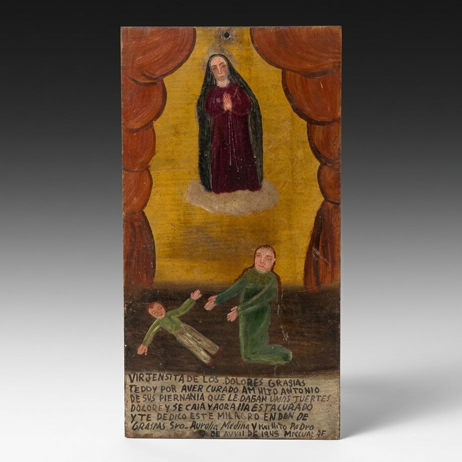 Mexican Metal Ex-Voto Retablo Painting With Verse, 1945