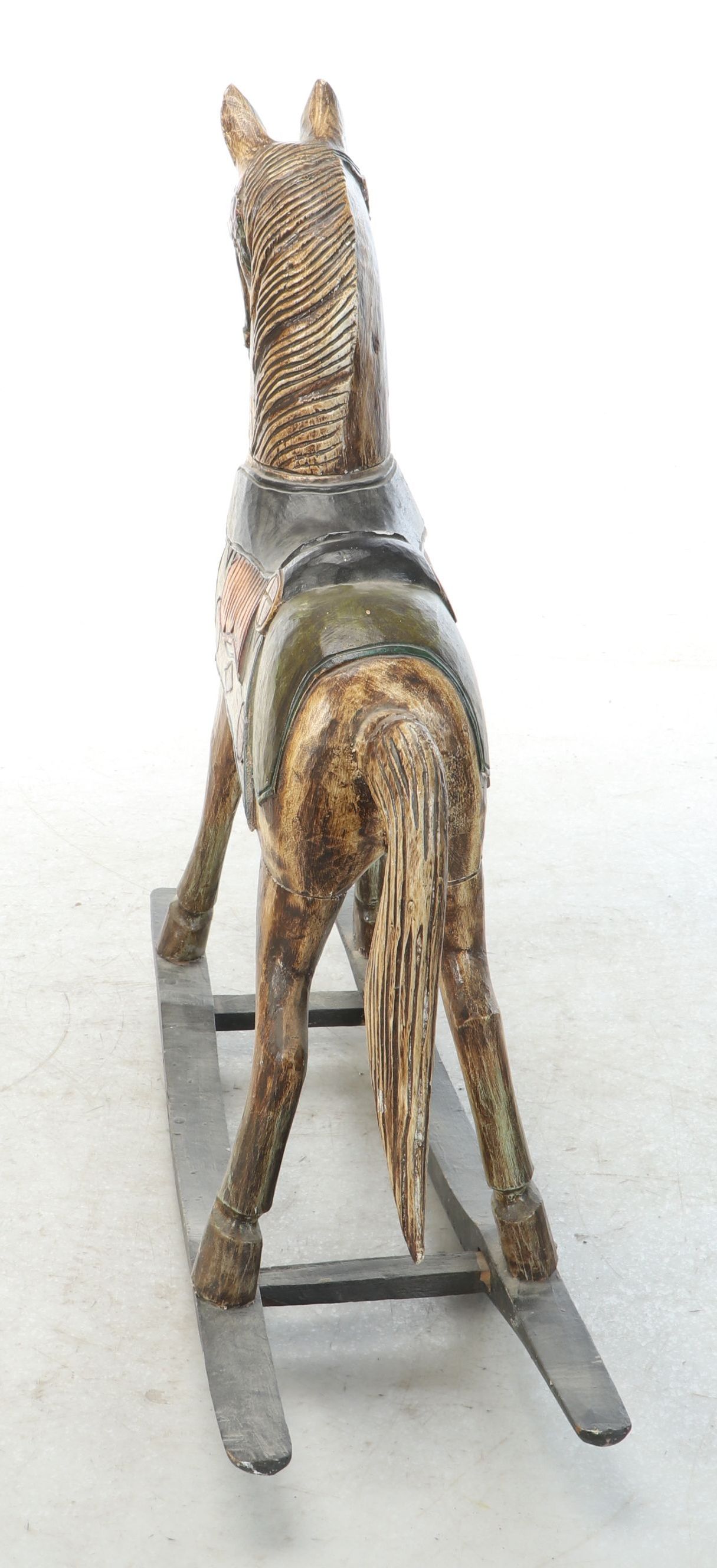Antiqued Polychrome Wooden Rocking Horse
