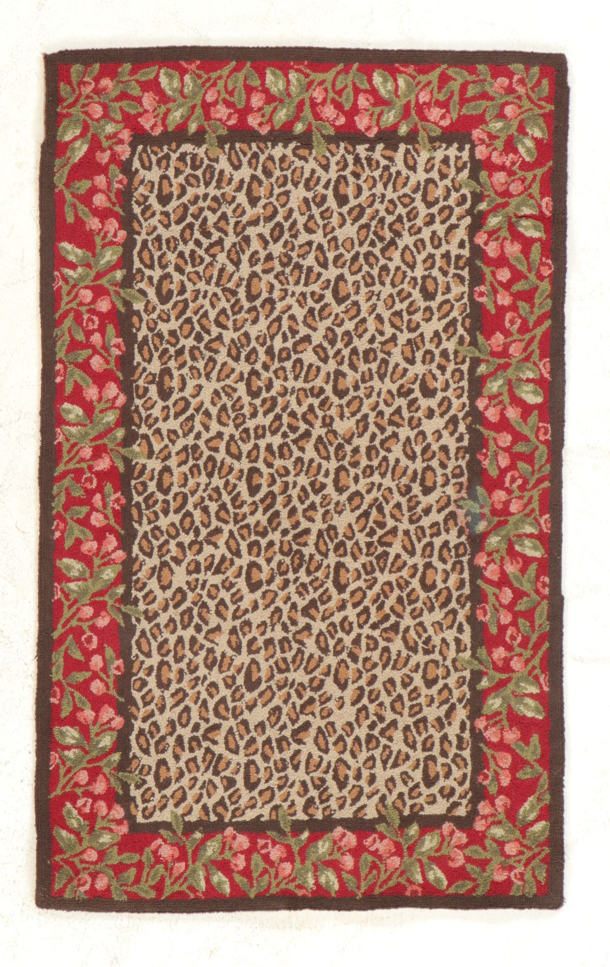 3' x 4'11 Hand-Hooked Leopard Print with Floral Accent Rugs