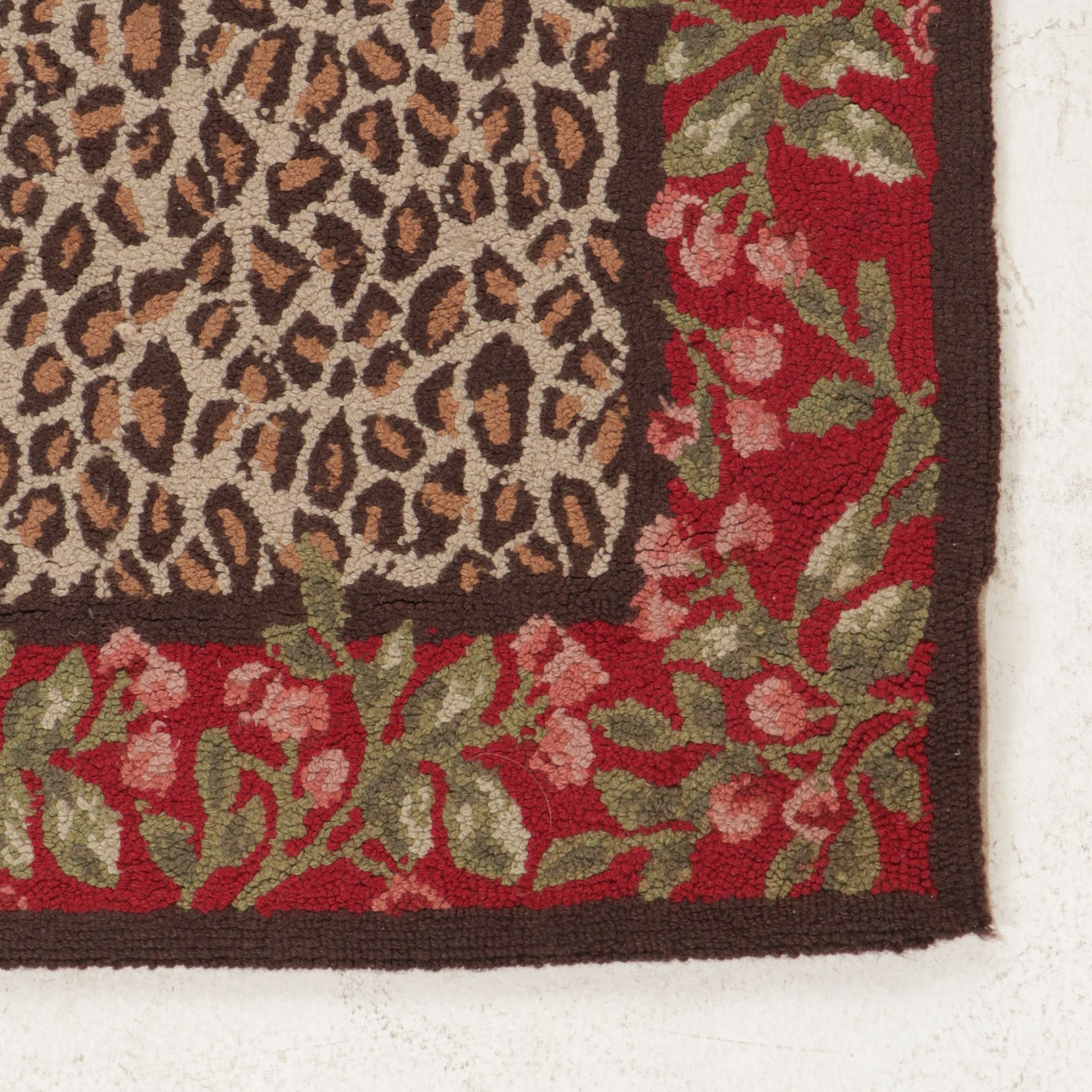 3' x 4'11 Hand-Hooked Leopard Print with Floral Accent Rugs