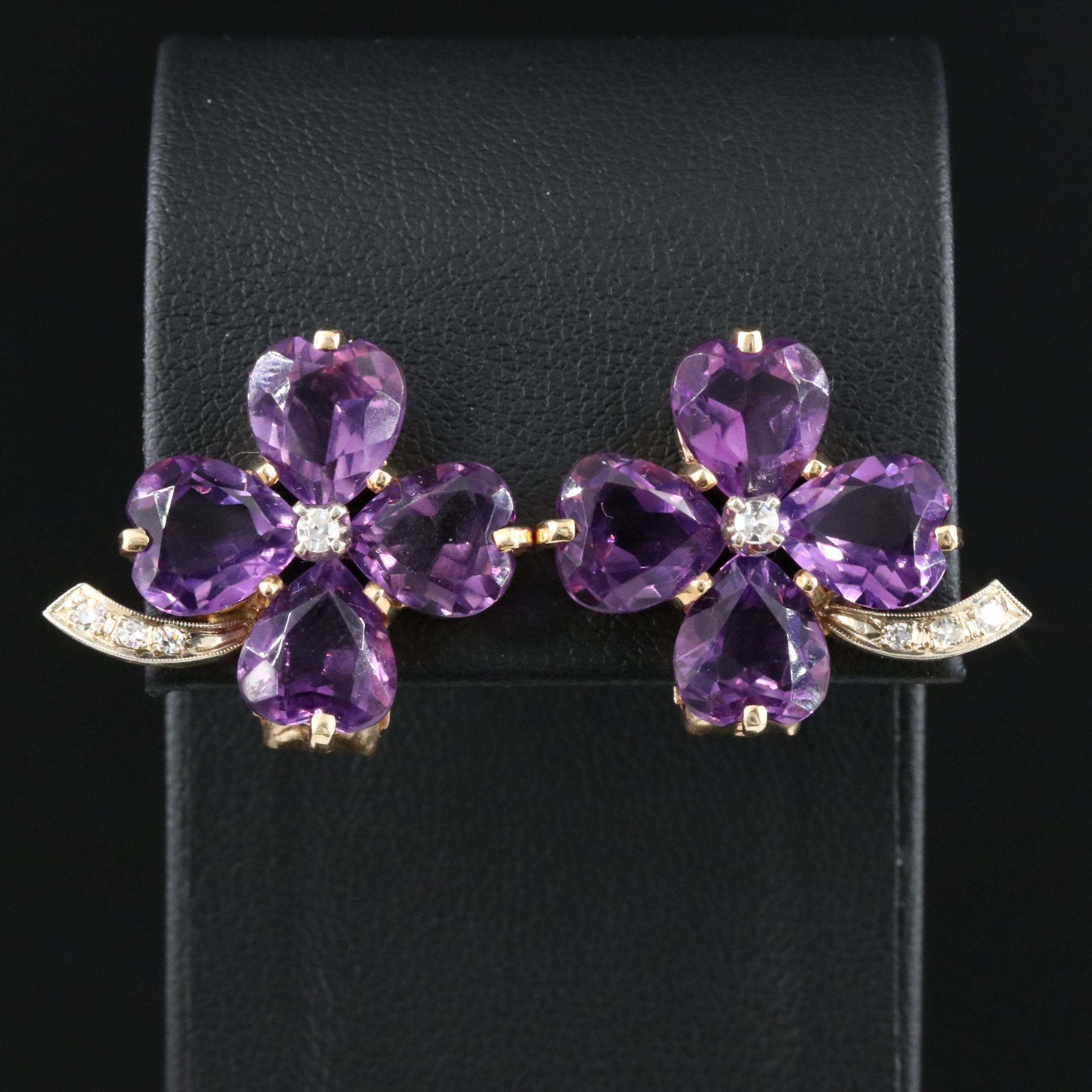 14K Amethyst and Diamond Clip Earrings