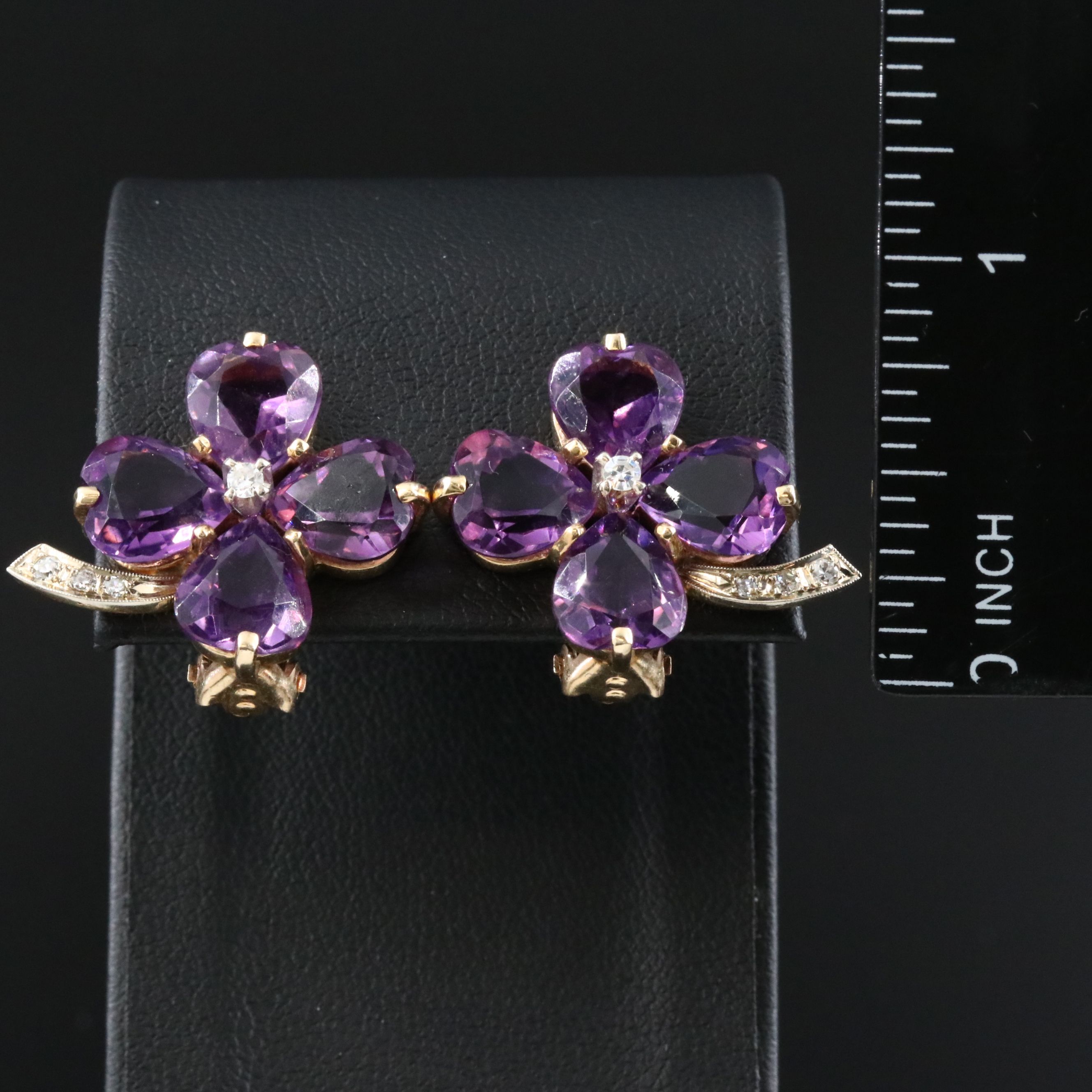 14K Amethyst and Diamond Clip Earrings